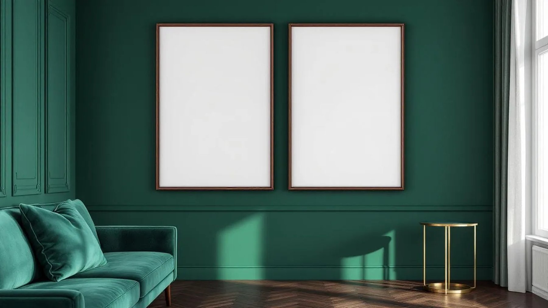 Art Deco Room Scene Mockup — Walnut Frame Portrait 2:3 — Perspective View — #04613 | MockupBulk