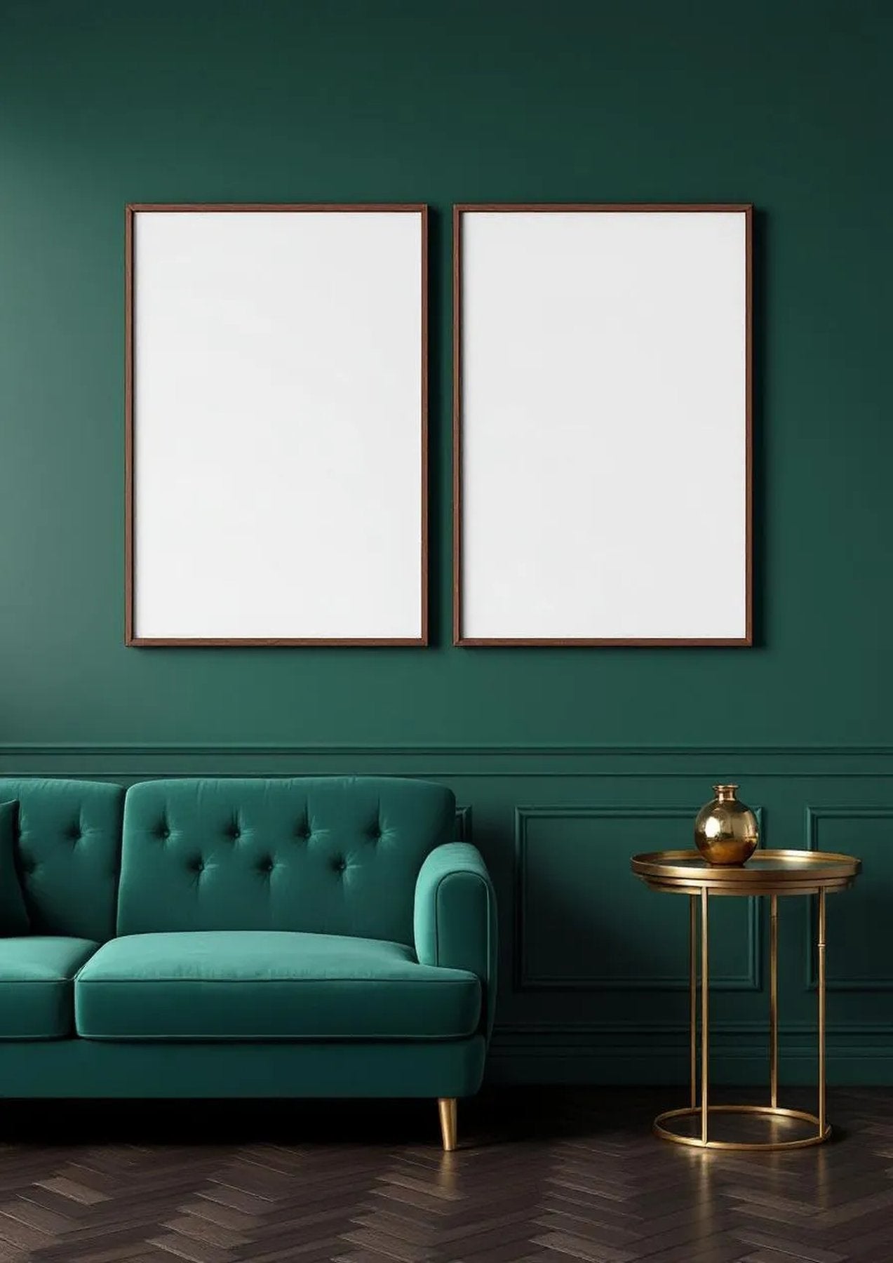 Art Deco Interior Frame Mockup — Walnut Frame Portrait 2:3 — Perspective View — #04614 | MockupBulk