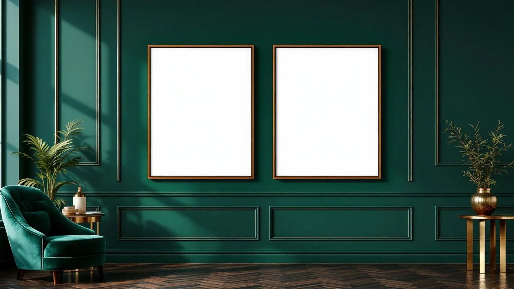 Art Deco Professional Frame Mockup — Walnut Frame Landscape 11x14 — Perspective View — #04616 | MockupBulk
