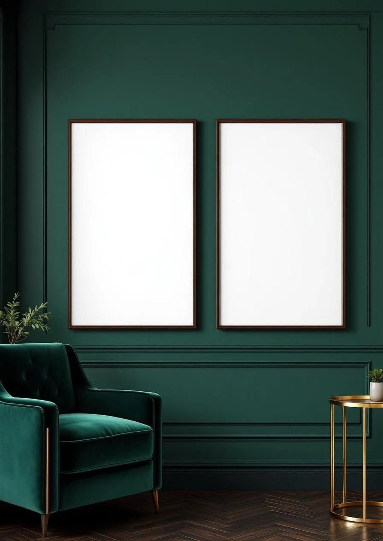 Art Deco High-Res Frame Mockup — Walnut Frame Portrait 2:3 — Perspective View — #04617 | MockupBulk