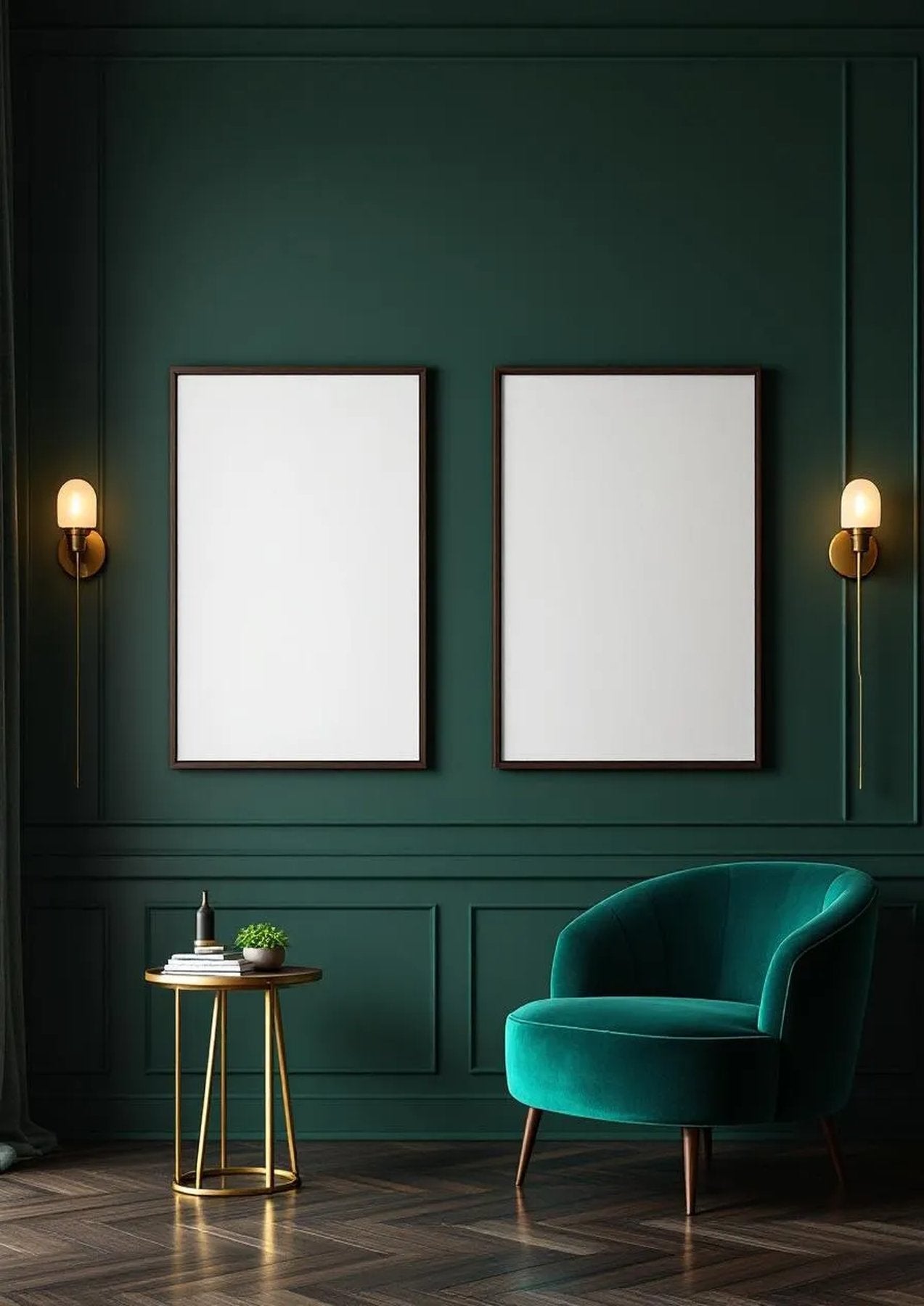 Art Deco Lifestyle Frame Mockup — Walnut Frame Portrait 2:3 — Perspective View — #04620 | MockupBulk