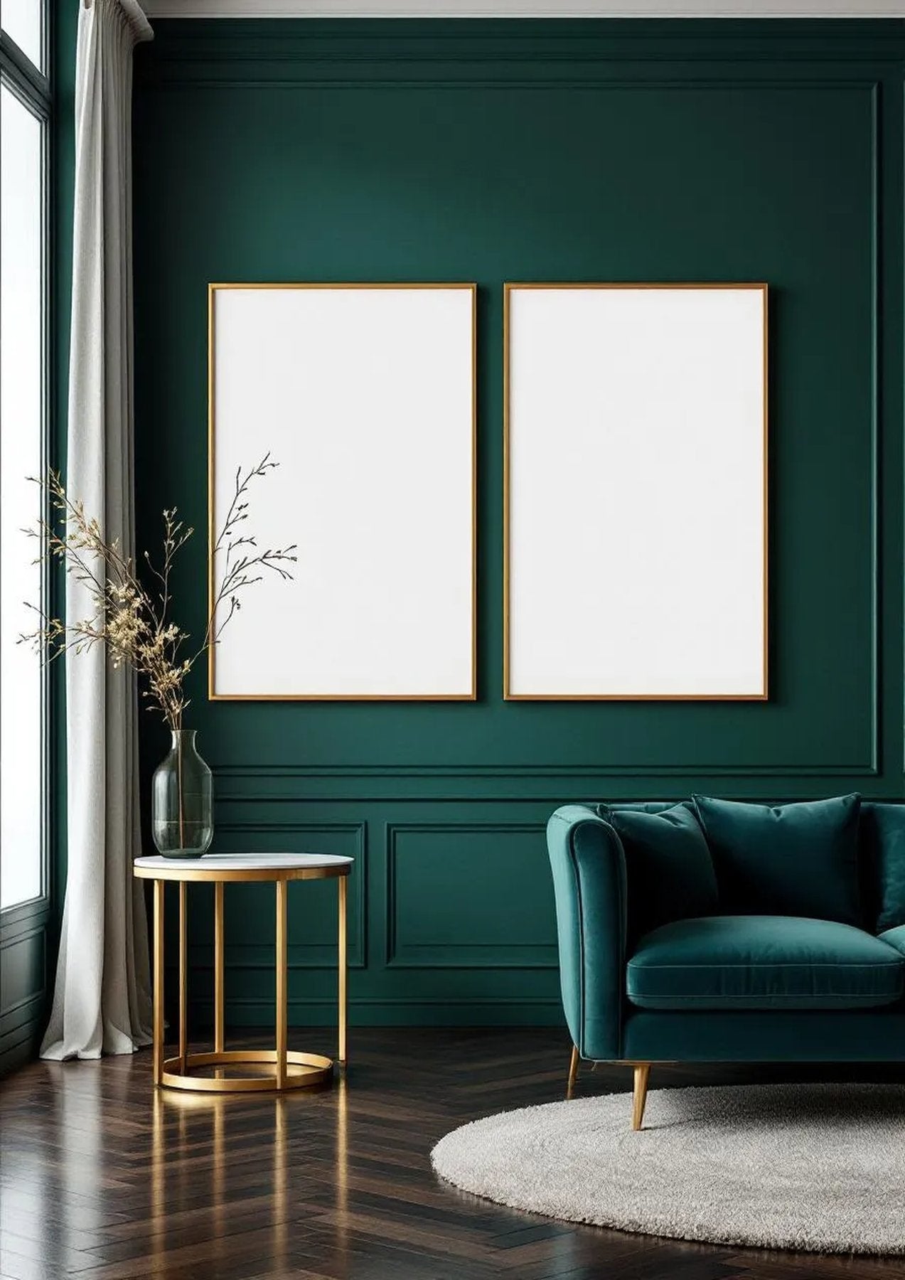 Art Deco Room Scene Mockup — Gold Frame Portrait 2:3 — Perspective View — #04623 | MockupBulk