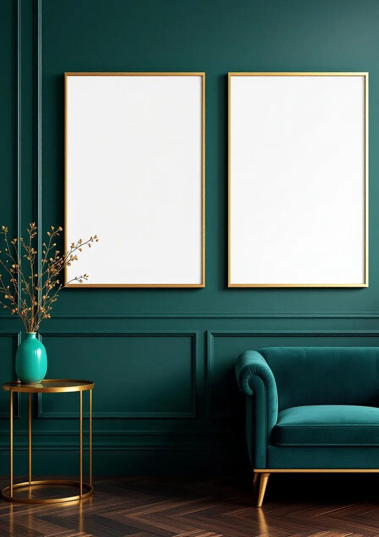 Art Deco Professional Frame Mockup — Gold Frame Portrait 2:3 — Perspective View — #04626 | MockupBulk