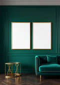 Art Deco Wall Art Mockup — Gold Frame Portrait 2:3 — Perspective View — #04635 | MockupBulk