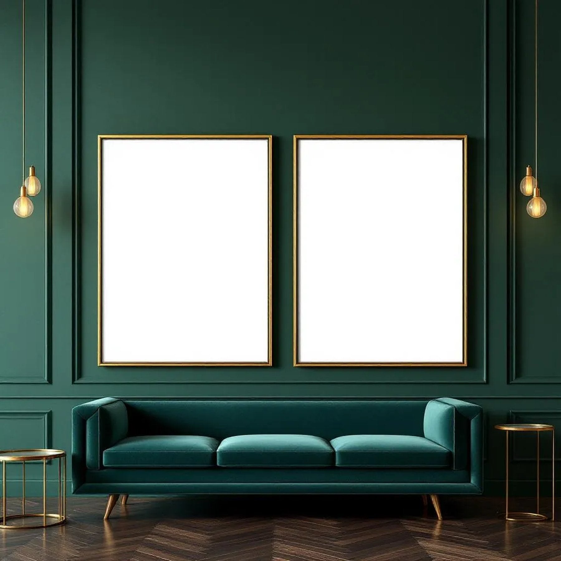 Art Deco Premium Interior Mockup — Plain Square Frame Landscape 3:4 — Perspective View — #04636 | MockupBulk