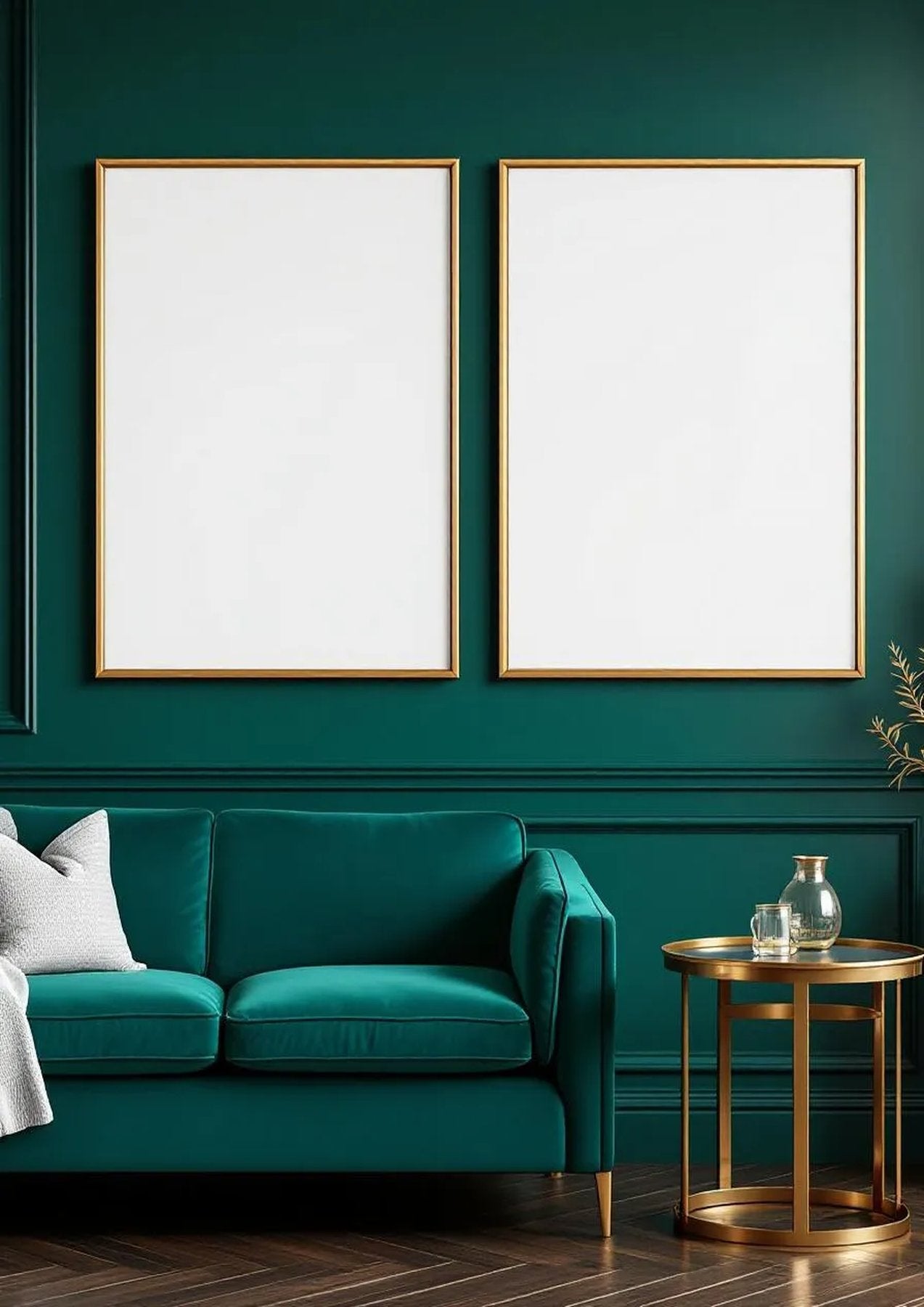 Art Deco Premium Interior Mockup — Gold Frame Portrait 2:3 — Perspective View — #04638 | MockupBulk