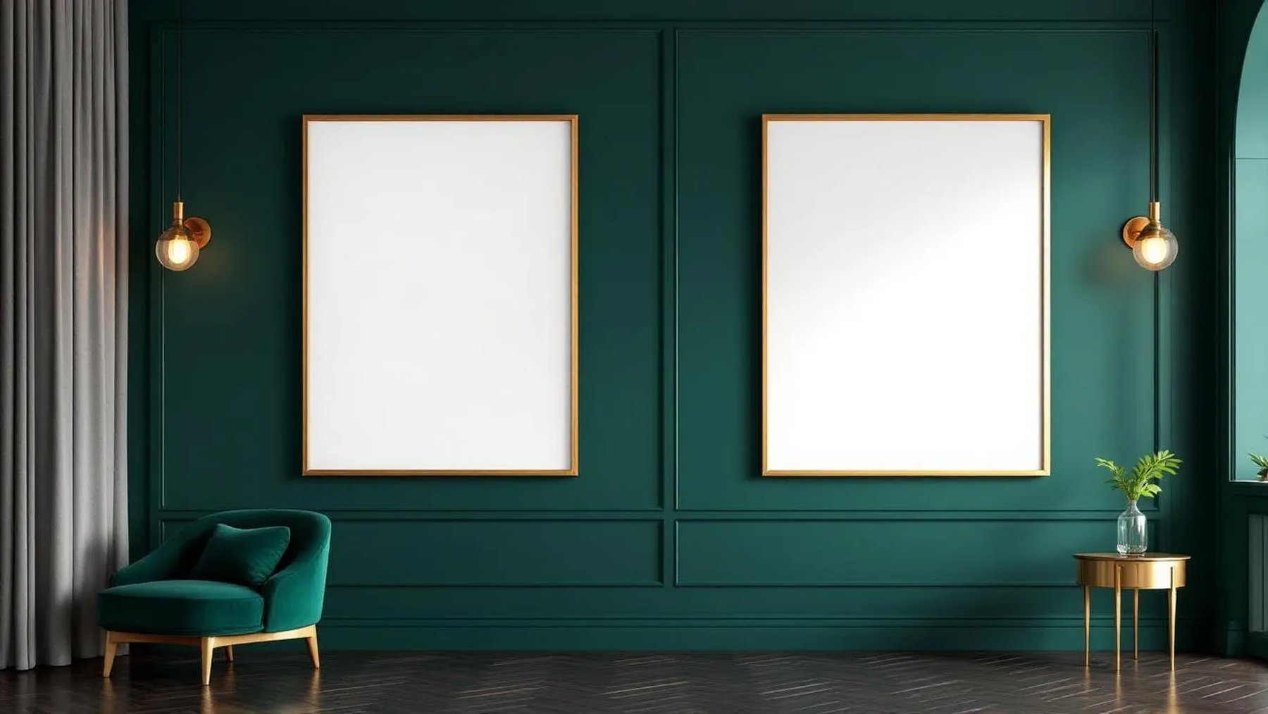 Art Deco Room Scene Mockup — Gold Frame Landscape 11x14 — Perspective View — #04640 | MockupBulk