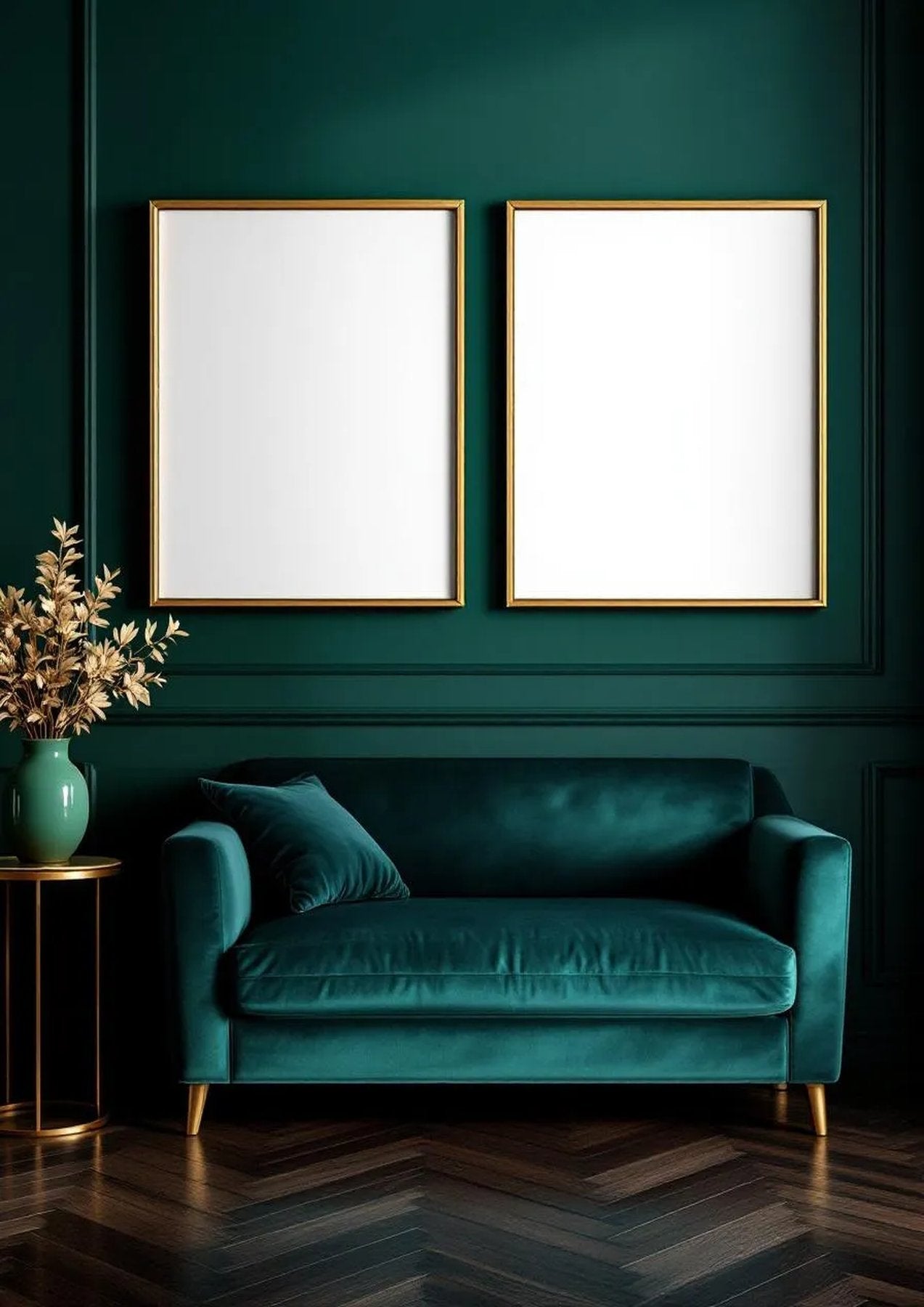 Art Deco Styled Room Mockup — Gold Frame Landscape 3:4 — Perspective View — #04641 | MockupBulk