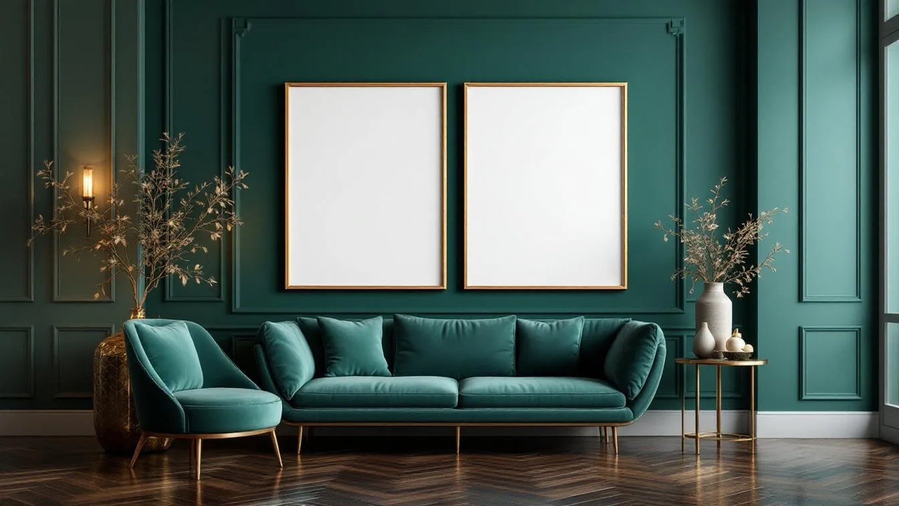 Art Deco High-Res Frame Mockup — Silver Frame Landscape 3:4 — Perspective View — #04652 | MockupBulk