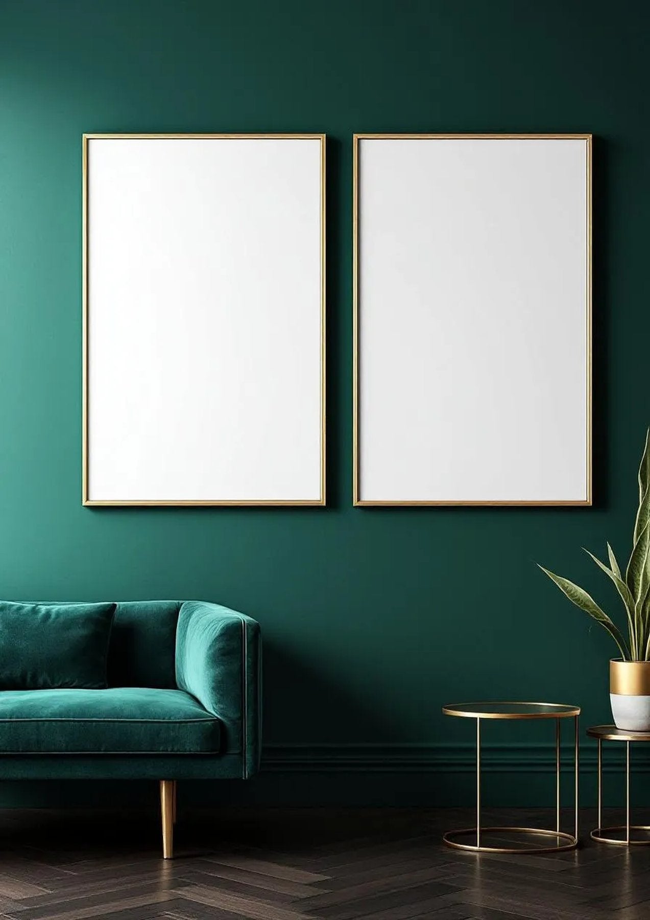 Art Deco Wall Art Mockup — Silver Frame Portrait 2:3 — Perspective View — #04653 | MockupBulk