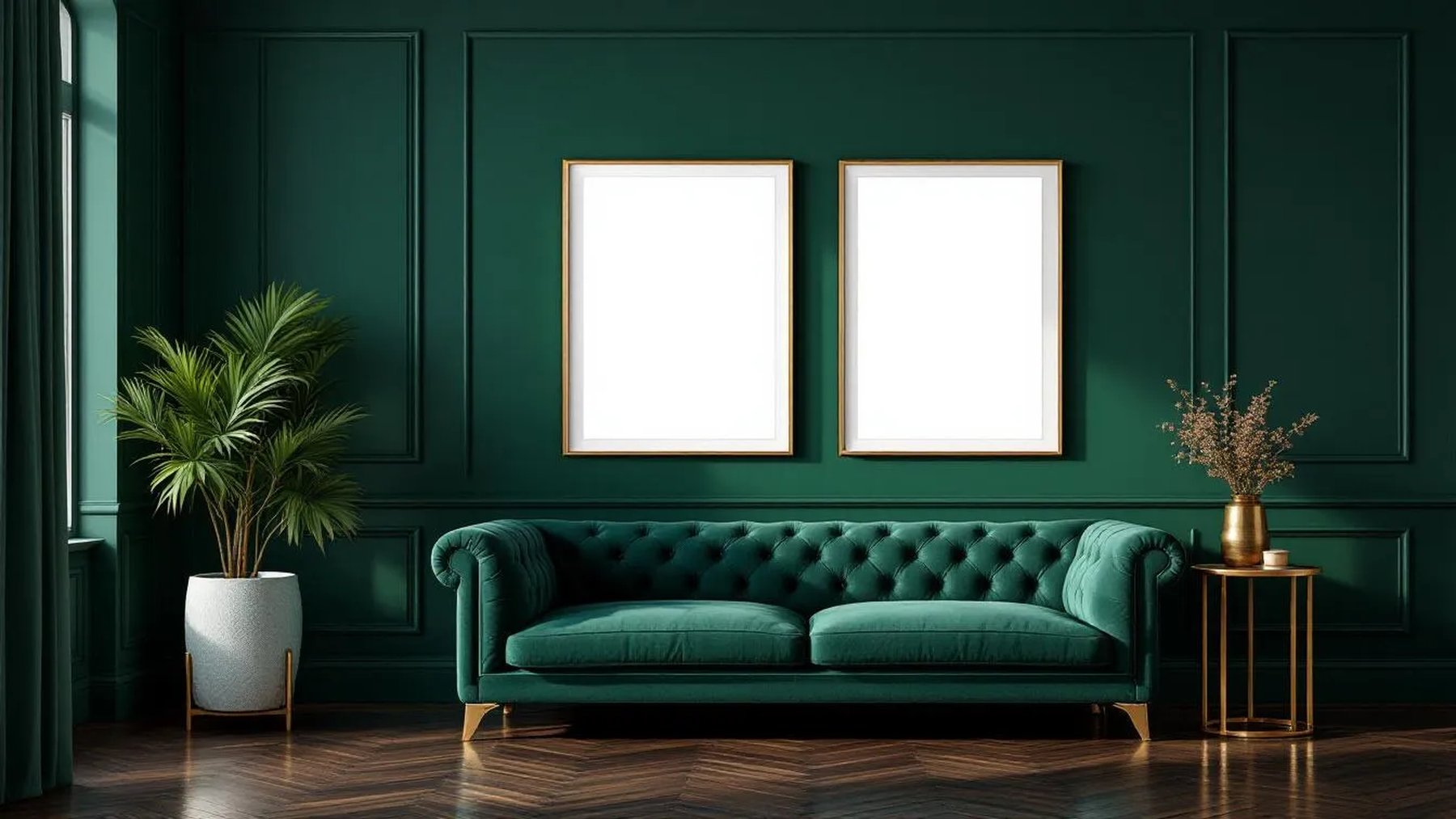 Art Deco Premium Interior Mockup — Silver Frame Landscape 3:4 — Perspective View — #04655 | MockupBulk