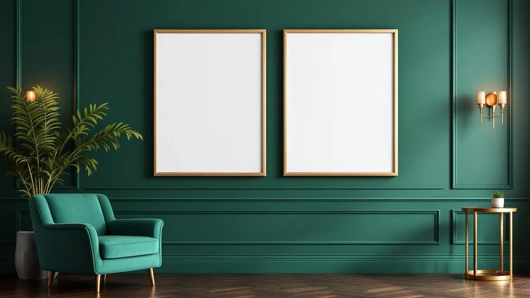 Art Deco High-Res Frame Mockup — Silver Frame Landscape 3:4 — Perspective View — #04658 | MockupBulk