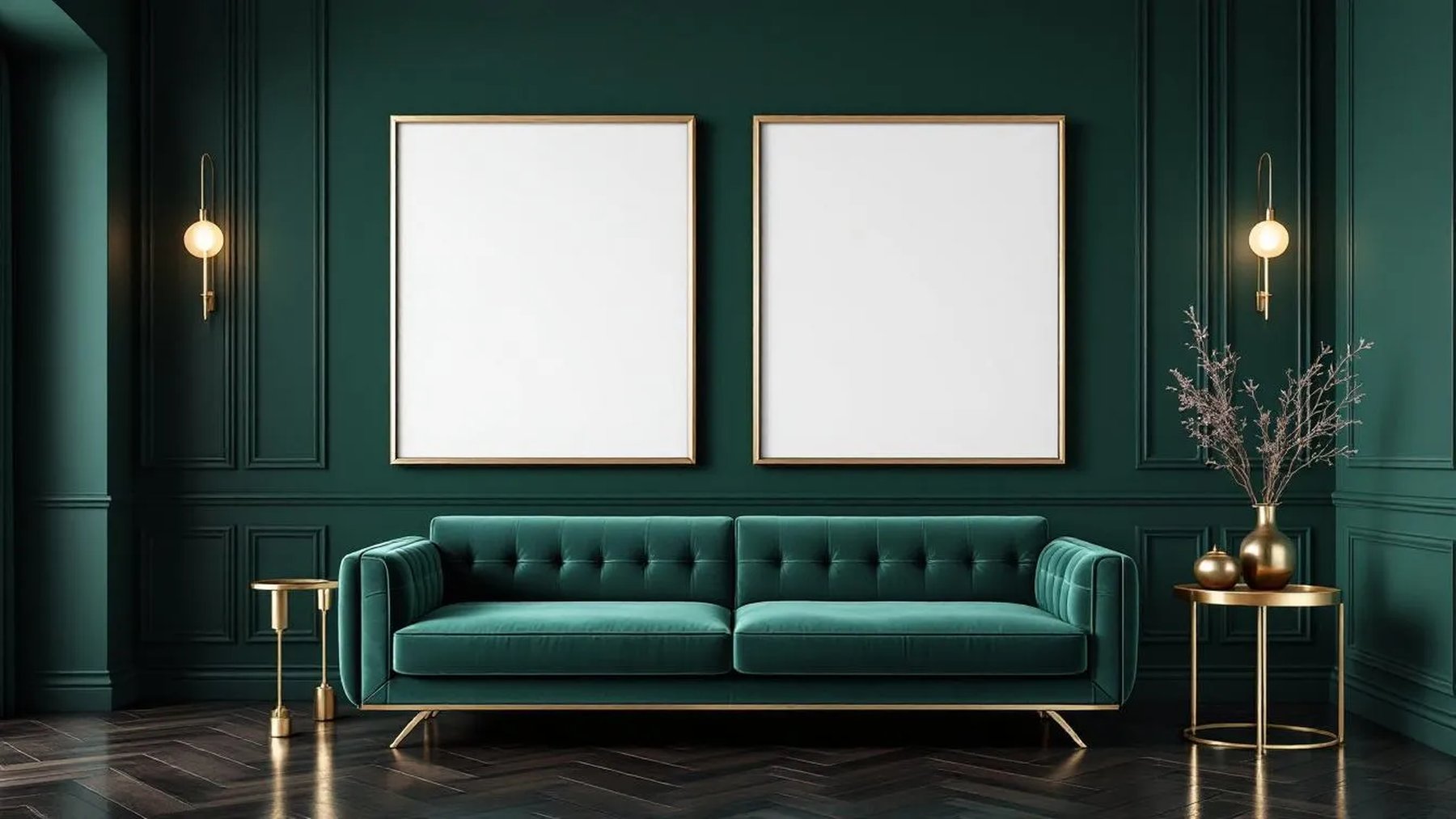 Art Deco Premium Interior Mockup — Silver Frame Portrait 4:5 — Perspective View — #04661 | MockupBulk