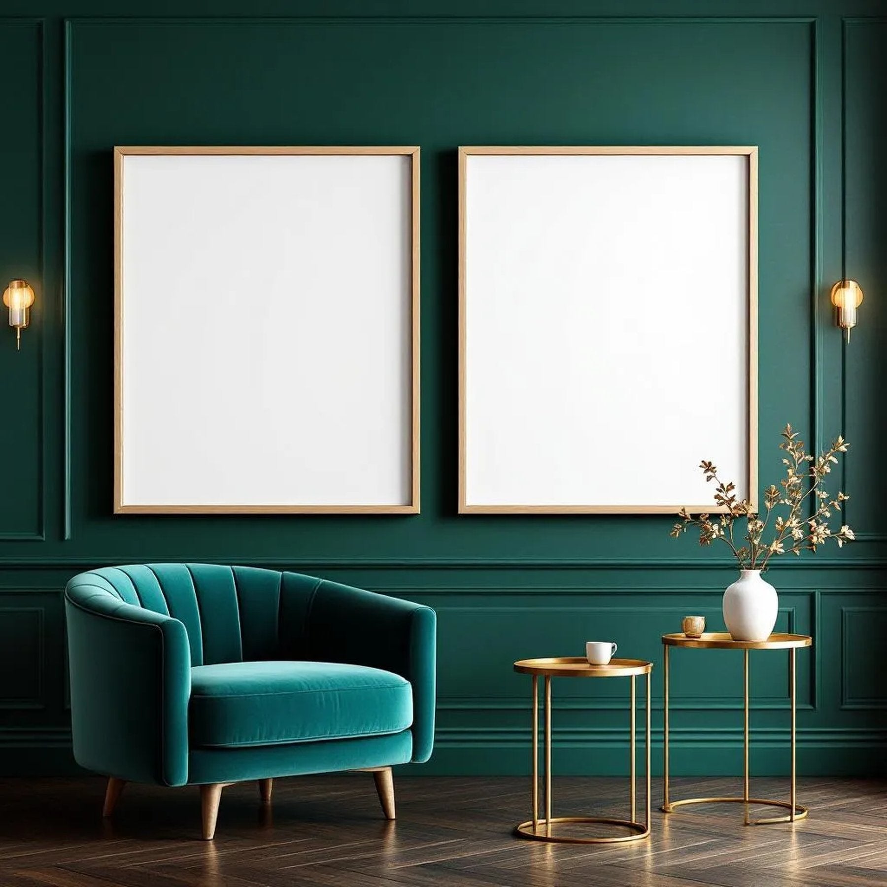 Art Deco Wall Art Mockup — Plain Square Frame Landscape 3:4 — Perspective View — #04663 | MockupBulk