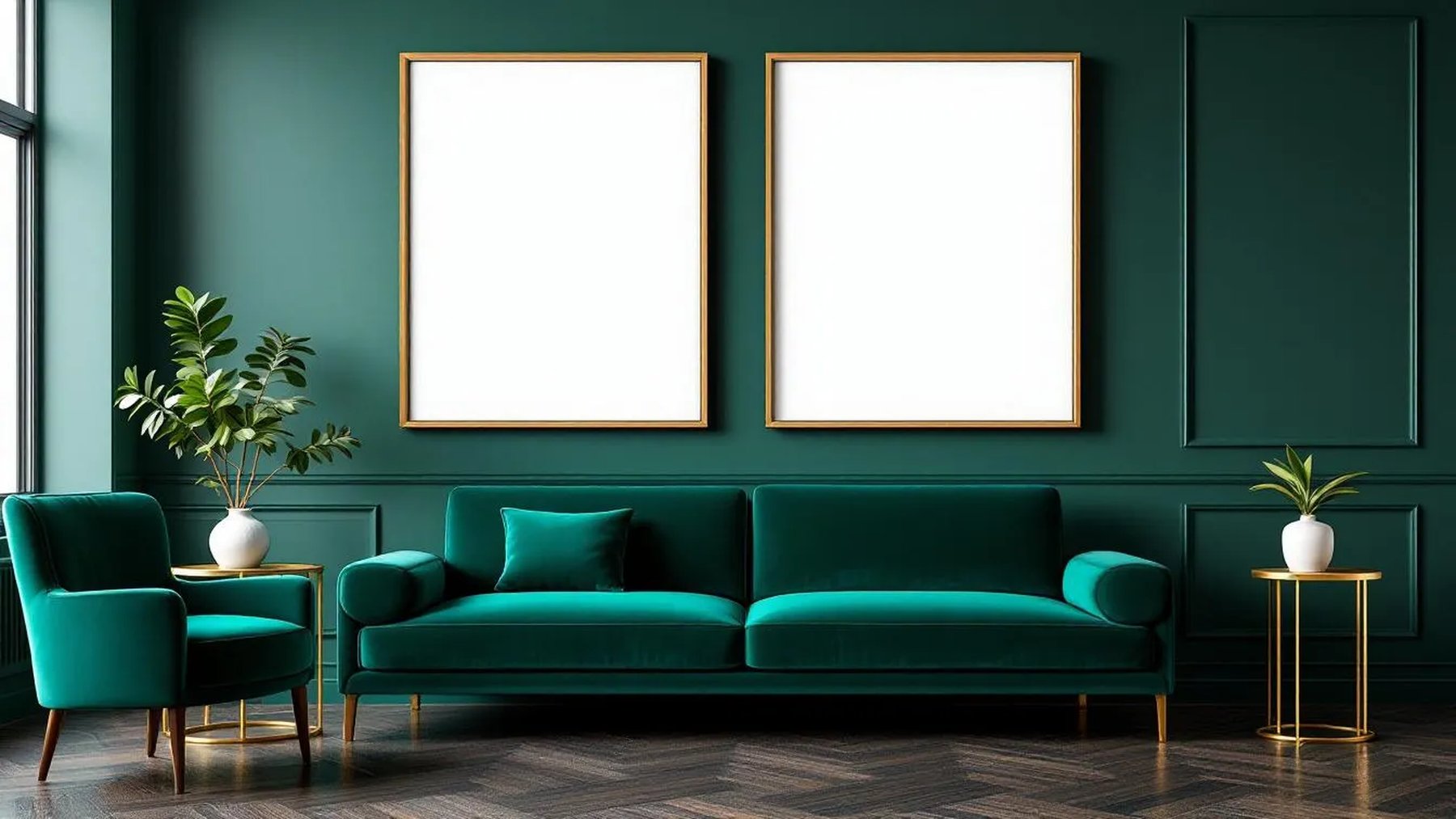 Art Deco Wall Art Mockup — Raw Pine Frame Portrait 4:5 — Perspective View — #04664 | MockupBulk