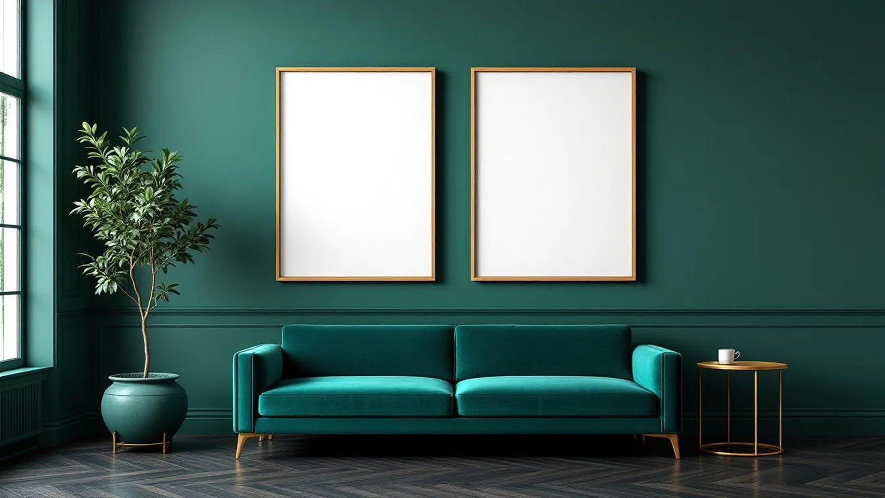 Art Deco Professional Frame Mockup — Raw Pine Frame Landscape 3:4 — Perspective View — #04667 | MockupBulk