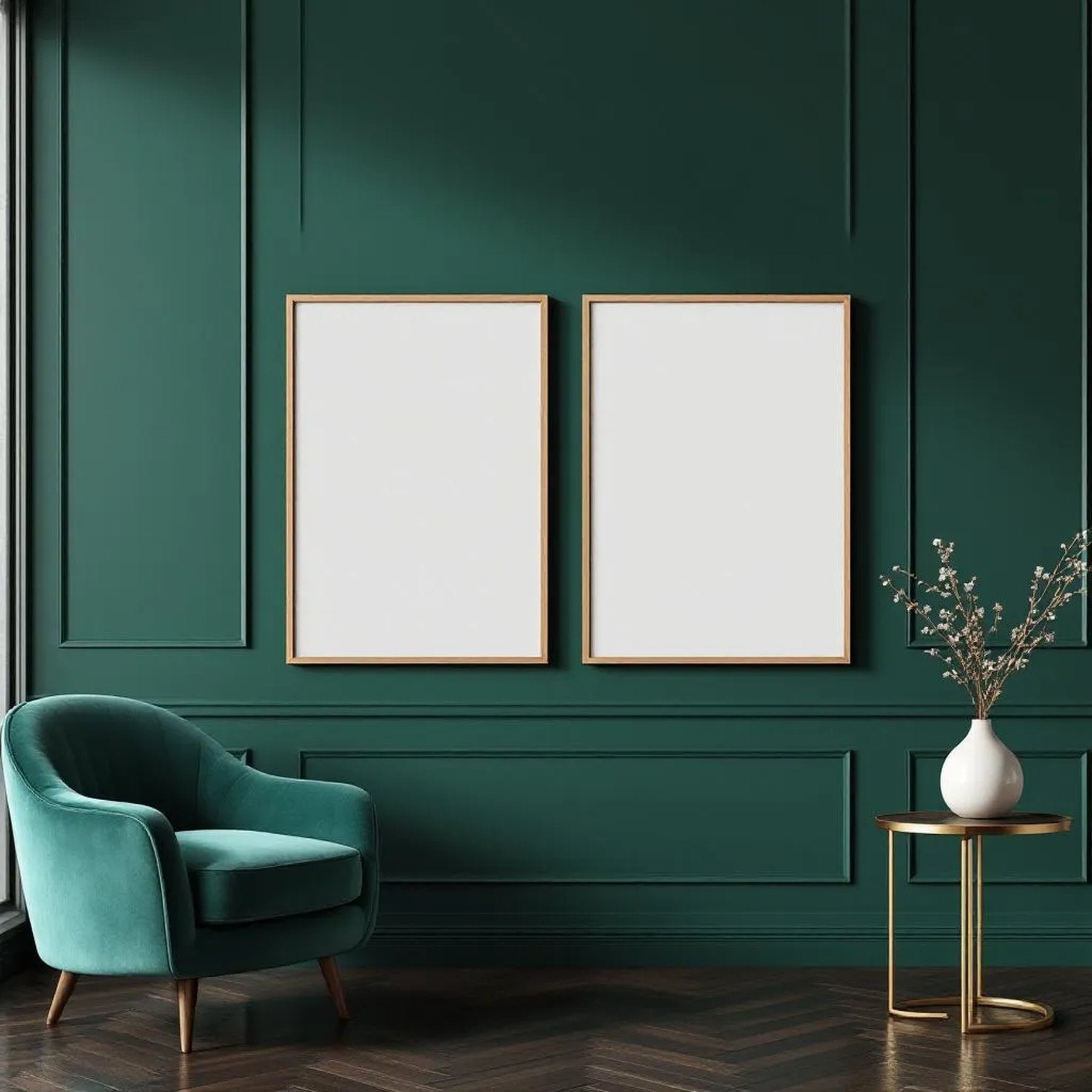 Art Deco Editorial Room Mockup — Plain Square Frame A-Series (A4 / A3) — Perspective View — #04672 | MockupBulk