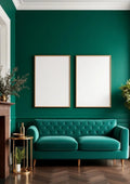 Art Deco Styled Room Mockup — Raw Pine Frame Portrait 2:3 — Perspective View — #04674 | MockupBulk