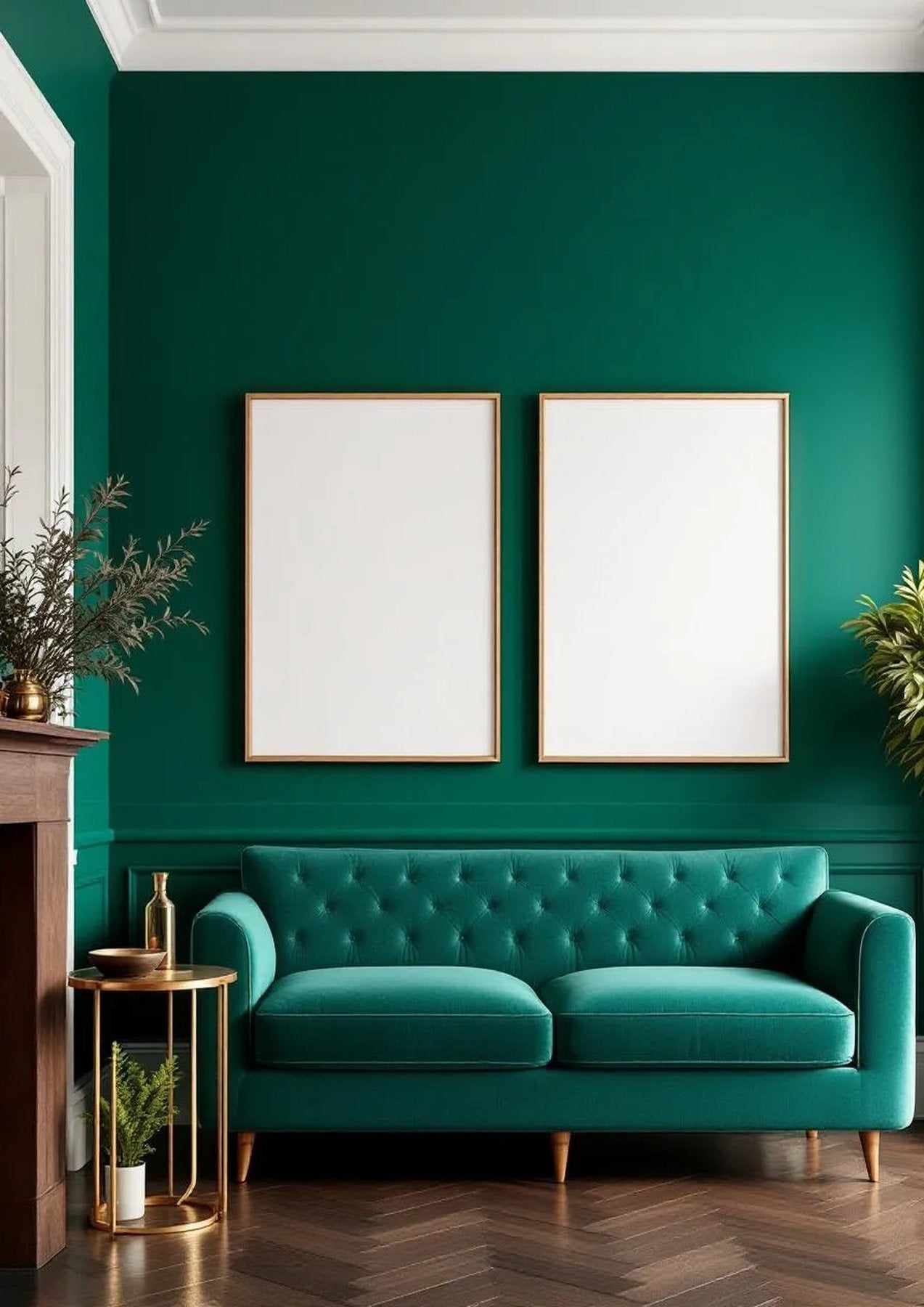 Art Deco Styled Room Mockup — Raw Pine Frame Portrait 2:3 — Perspective View — #04674 | MockupBulk