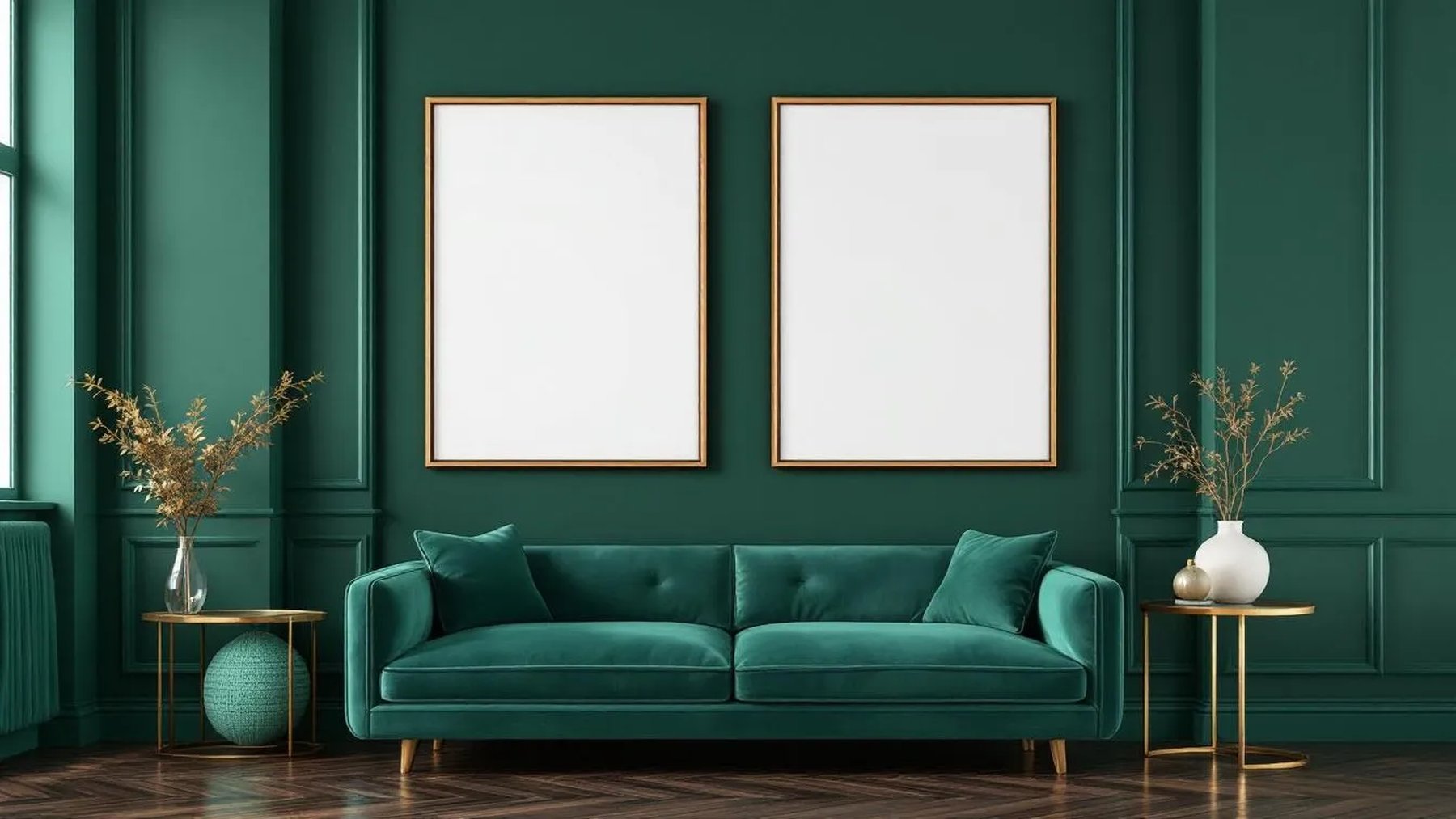 Art Deco Styled Room Mockup — Raw Pine Frame Landscape 3:4 — Perspective View — #04676 | MockupBulk