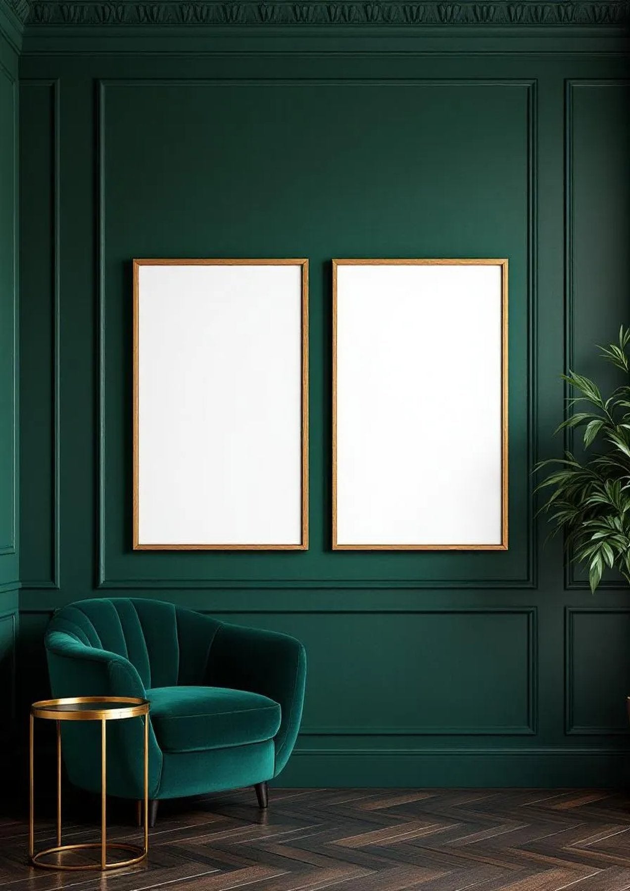 Art Deco Frame Display Mockup — Raw Pine Frame Portrait 2:3 — Perspective View — #04680 | MockupBulk