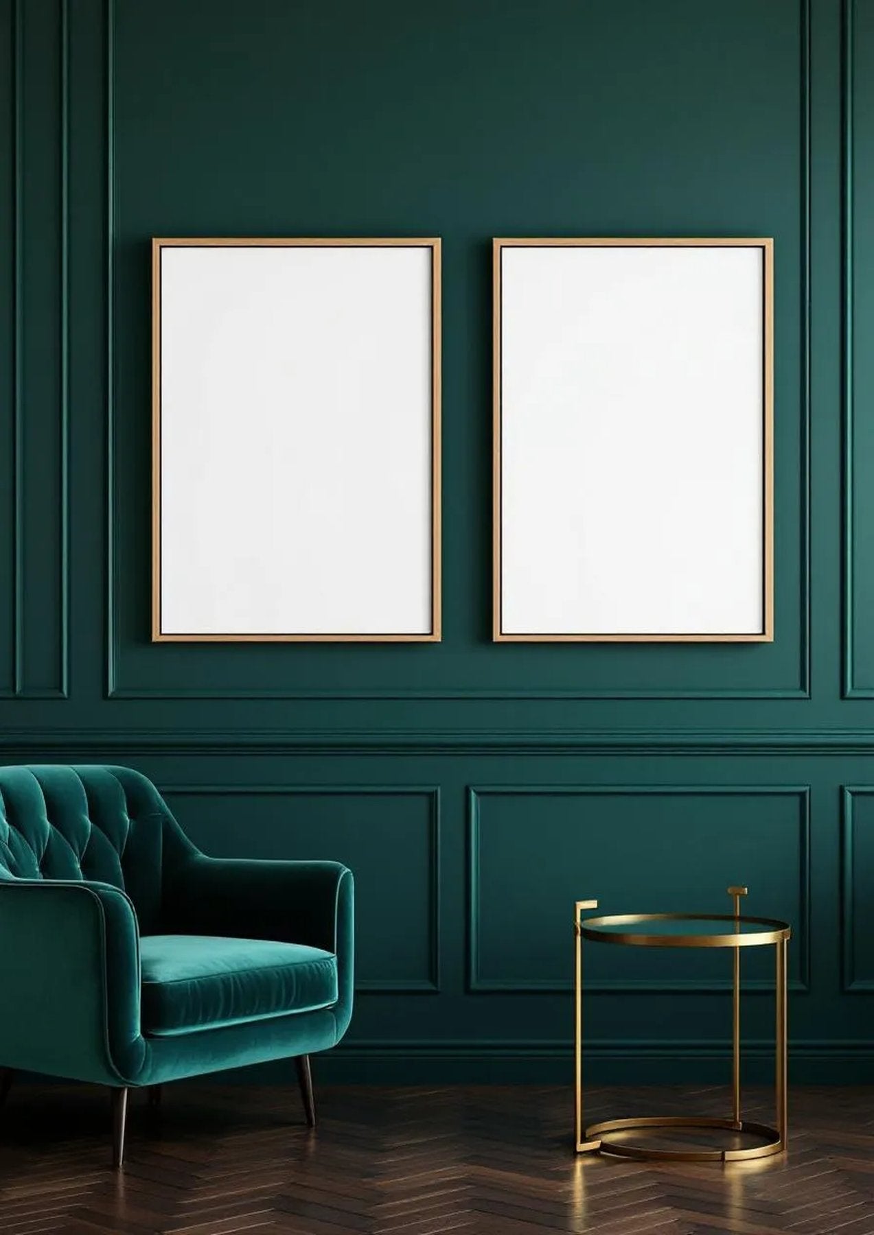 Art Deco Frame Display Mockup — Raw Pine Frame Portrait 2:3 — Perspective View — #04683 | MockupBulk