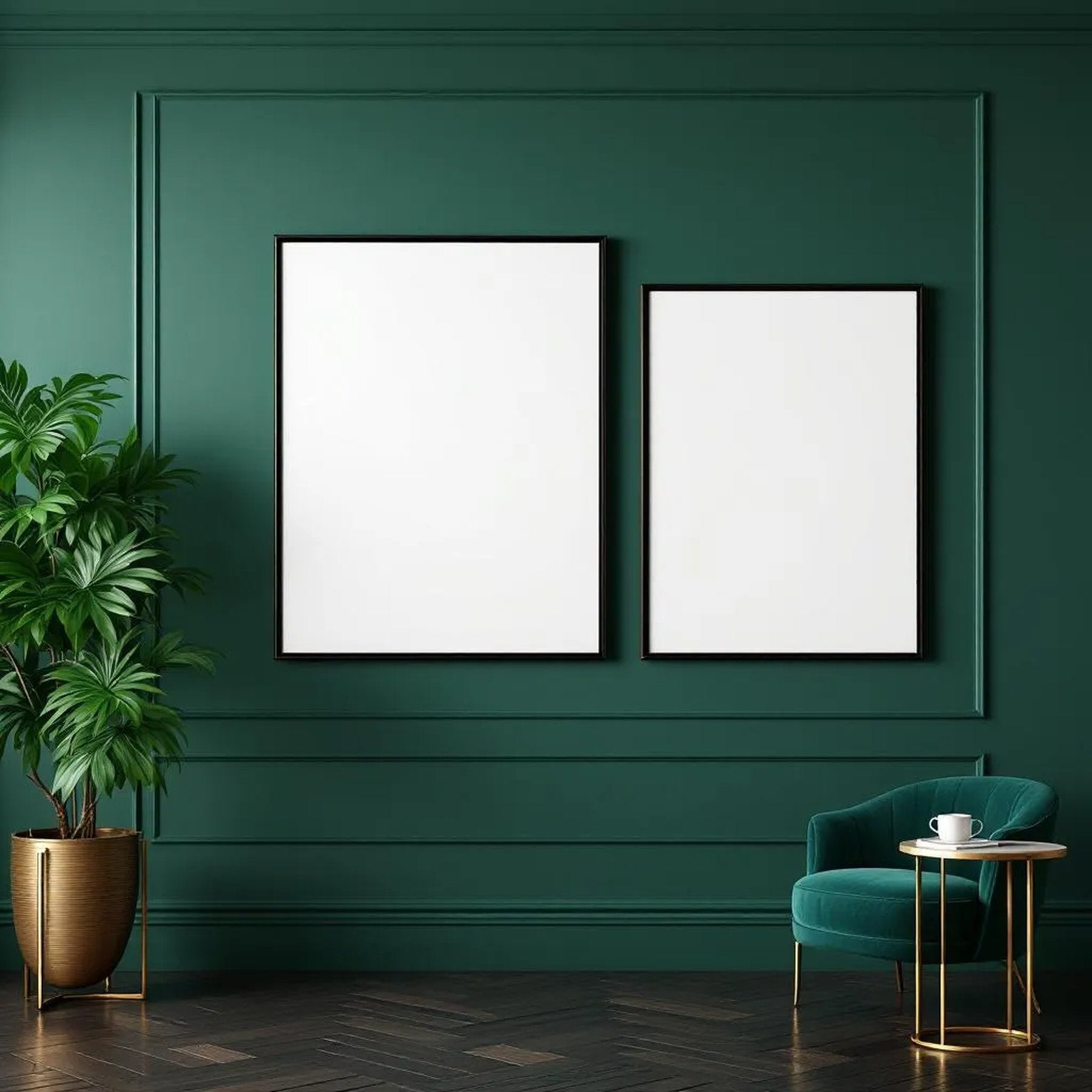 Art Deco Interior Frame Mockup — Plain Square Frame Landscape 11x14 — Perspective View — #04687 | MockupBulk
