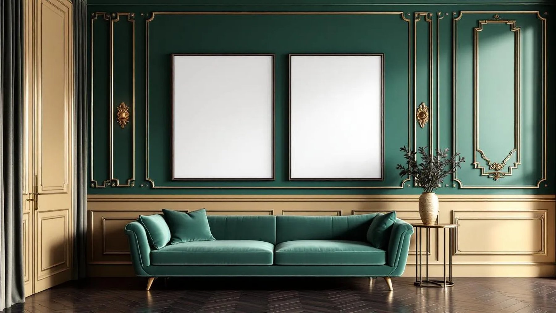 Art Deco Room Scene Mockup — Espresso Frame Portrait 5:7 — Perspective View — #04697 | MockupBulk
