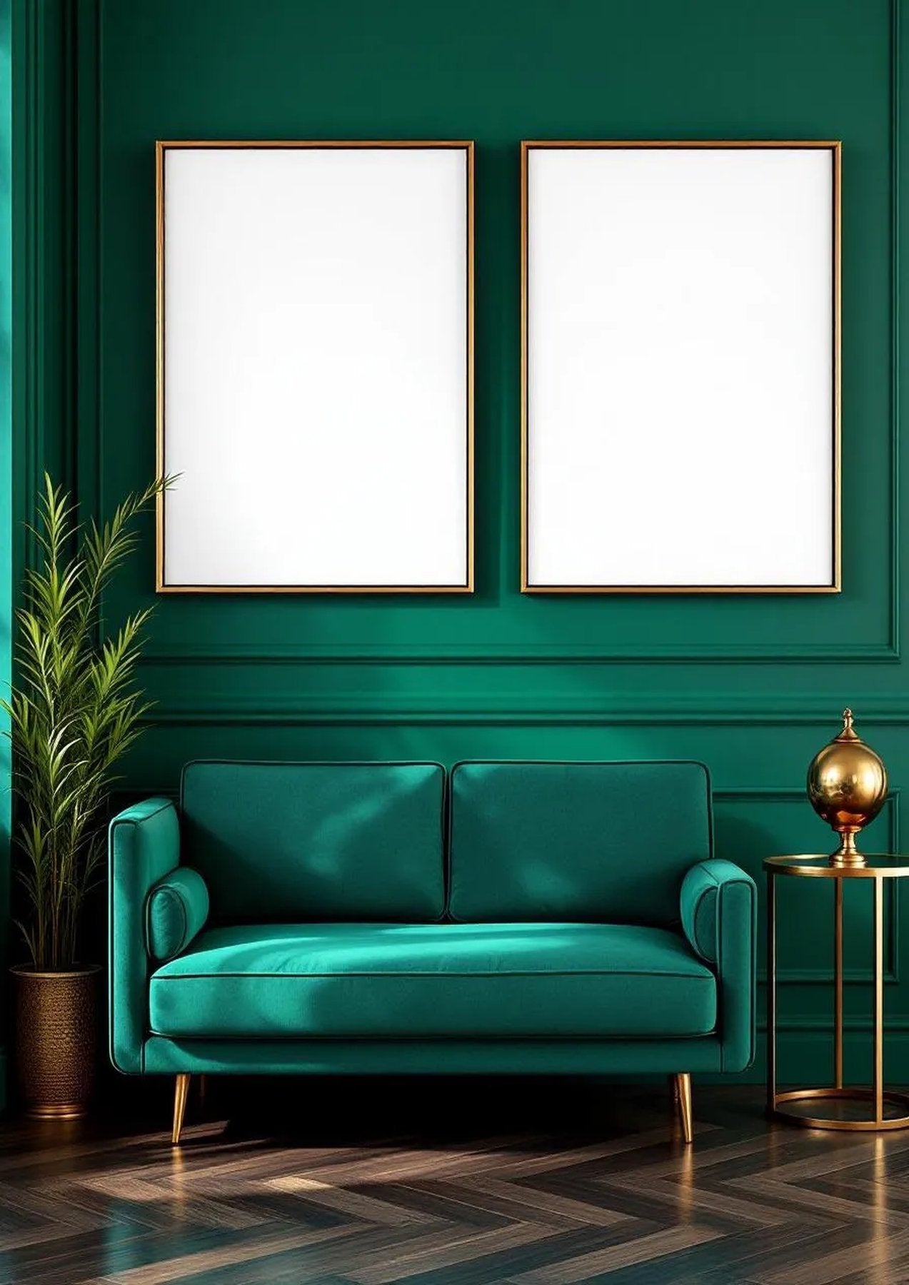 Art Deco Premium Interior Mockup — Espresso Frame Portrait 2:3 — Perspective View — #04698 | MockupBulk