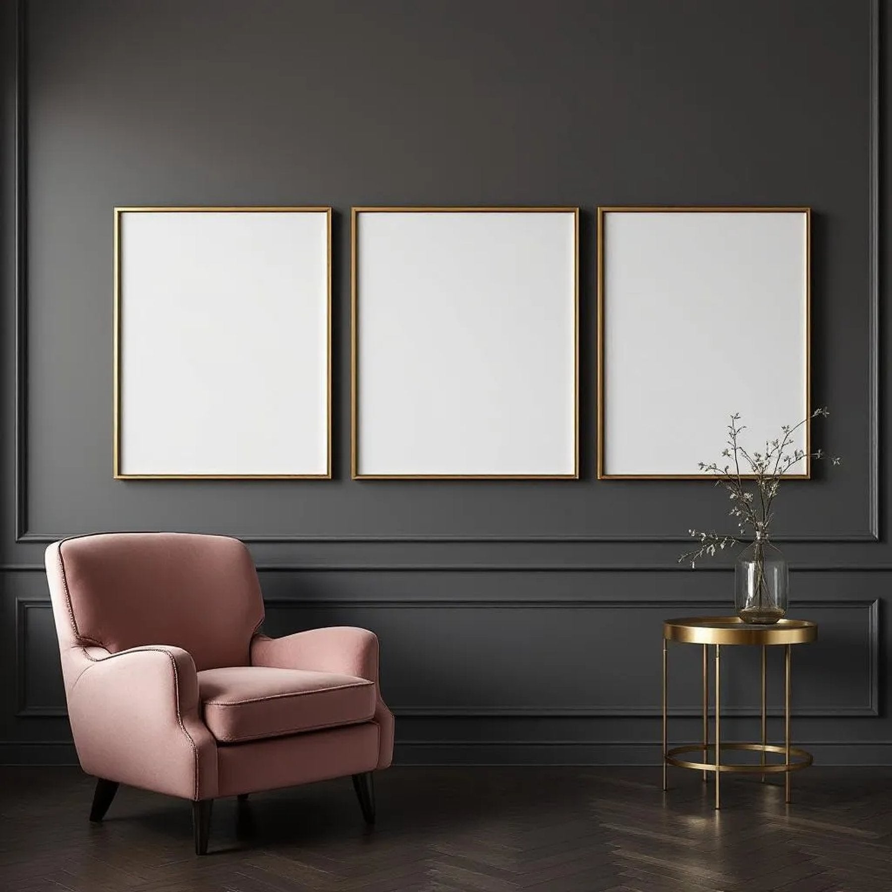 Art Deco Editorial Room Mockup — Plain Square Frame Landscape 11x14 — Perspective View — #02083 | MockupBulk
