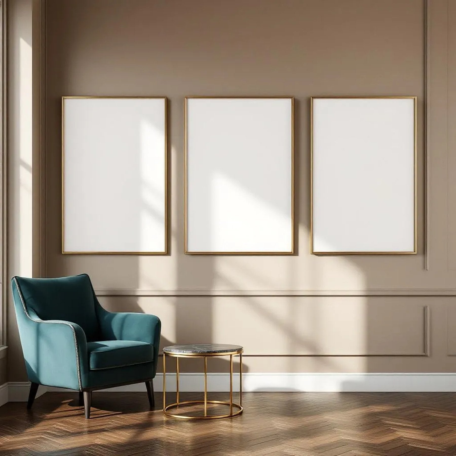 Art Deco Editorial Room Mockup — Plain Square Frame Portrait 2:3 — Perspective View — #02088 | MockupBulk