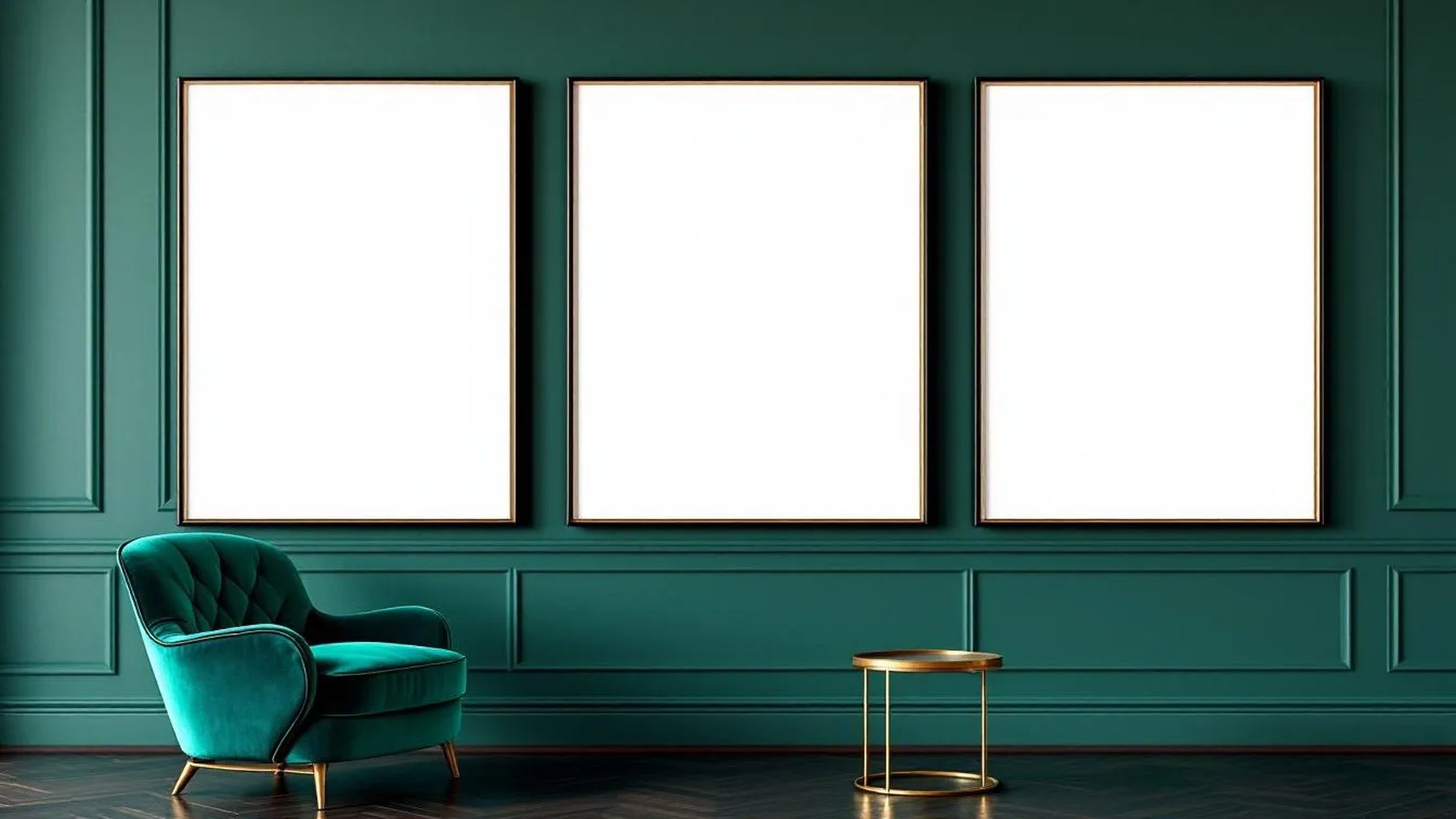 Art Deco Room Scene Mockup — Matte Black Frame Landscape 11x14 — Perspective View — #04706 | MockupBulk