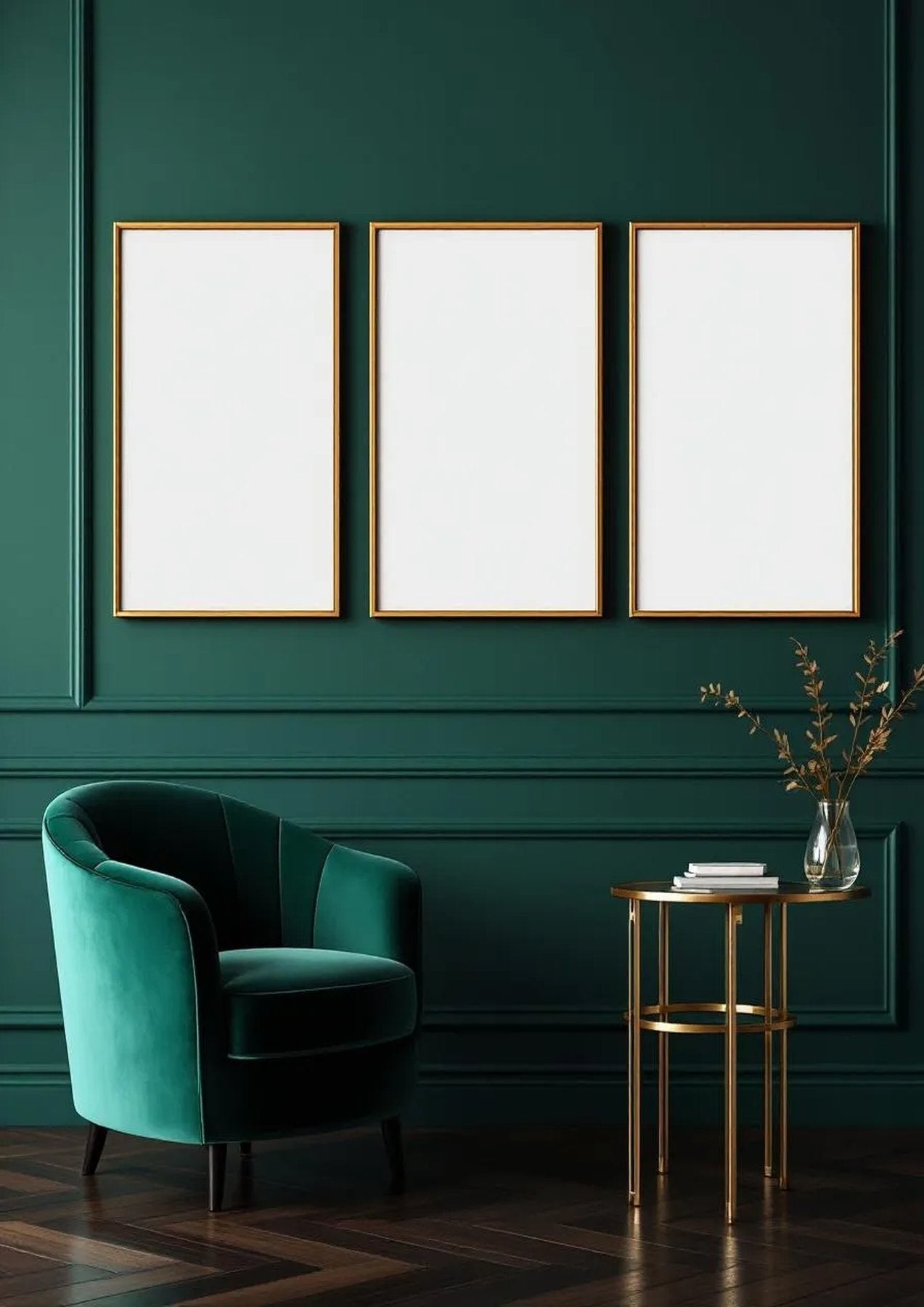 Art Deco Editorial Room Mockup — Matte Black Frame Portrait 2:3 — Perspective View — #04707 | MockupBulk