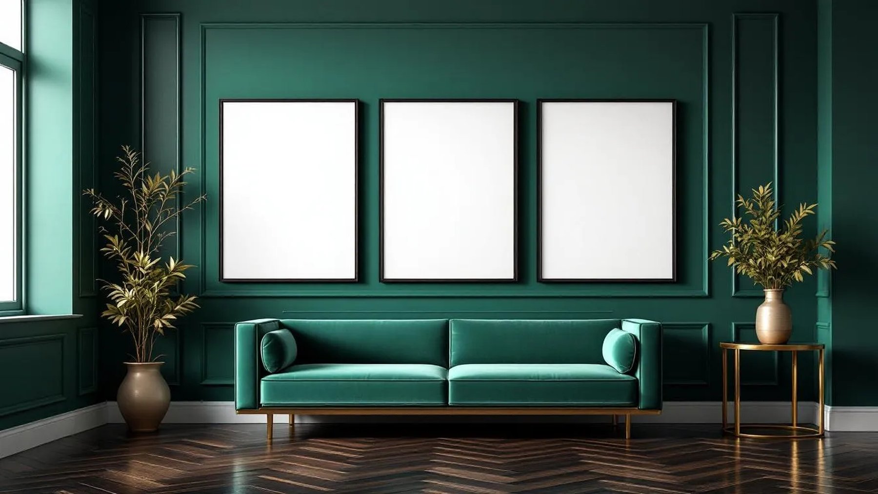 Art Deco Premium Interior Mockup — Matte Black Frame Portrait 2:3 — Perspective View — #04709 | MockupBulk