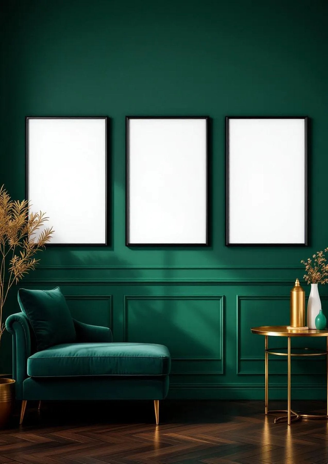 Art Deco Room Scene Mockup — Matte Black Frame Portrait 2:3 — Perspective View — #04710 | MockupBulk