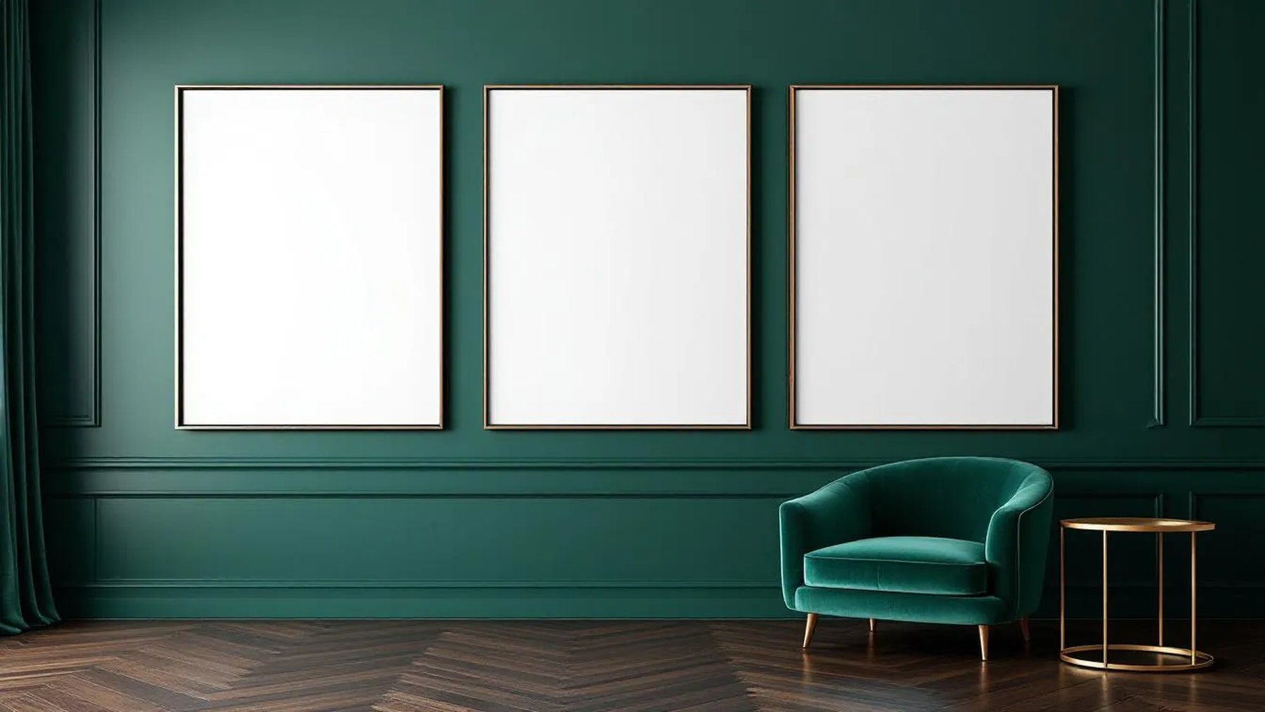 Art Deco Premium Interior Mockup — Matte Black Frame Landscape 3:4 — Perspective View — #04712 | MockupBulk