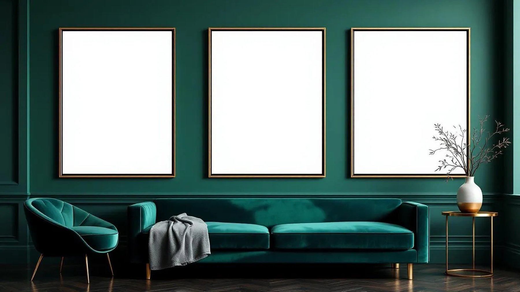 Art Deco Frame Display Mockup — Matte Black Frame Landscape 11x14 — Perspective View — #04715 | MockupBulk