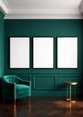 Art Deco Room Scene Mockup — Matte Black Frame Portrait 2:3 — Perspective View — #04725 | MockupBulk