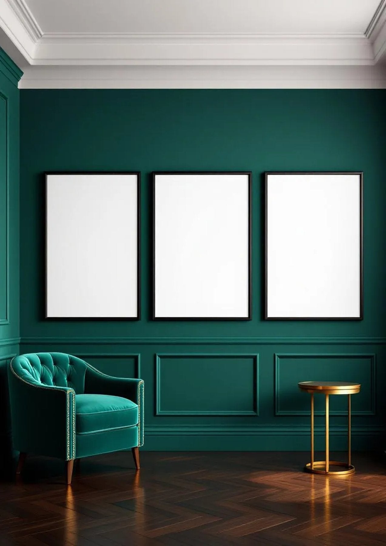 Art Deco Room Scene Mockup — Matte Black Frame Portrait 2:3 — Perspective View — #04725 | MockupBulk