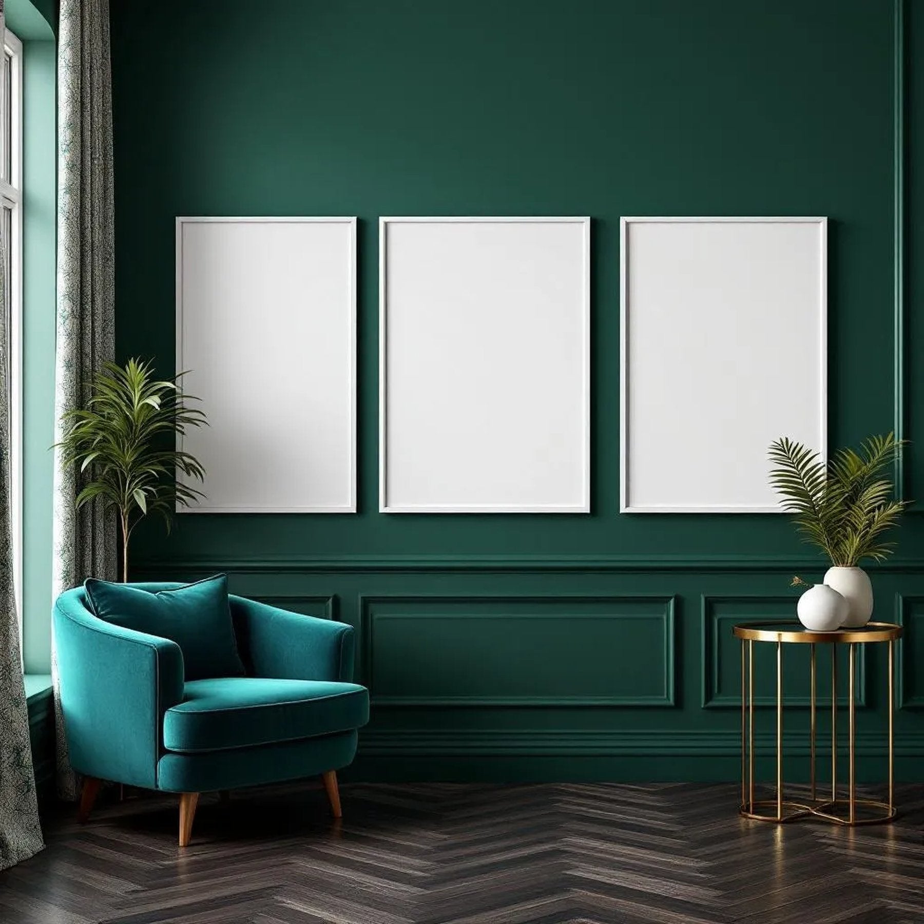Art Deco Premium Interior Mockup — Plain Square Frame Portrait 2:3 — Perspective View — #04726 | MockupBulk