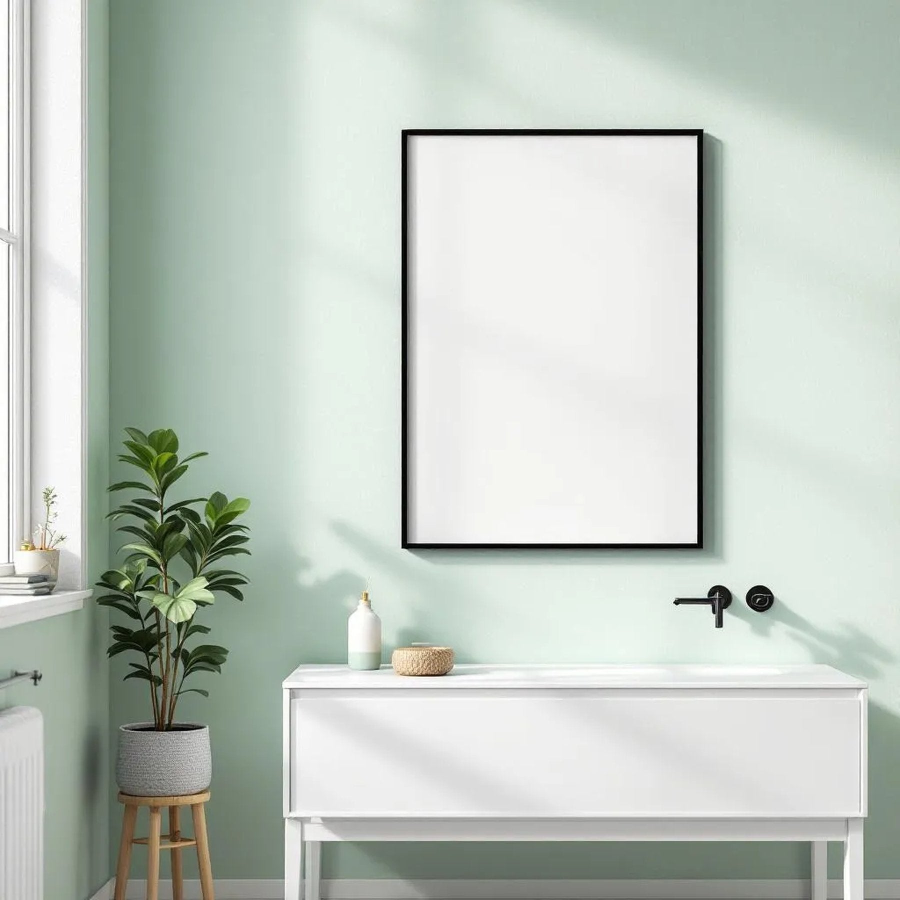 Spa Bathroom Lifestyle Frame Mockup — Plain Square Frame Portrait 4:5 — Perspective View — #02409 | MockupBulk