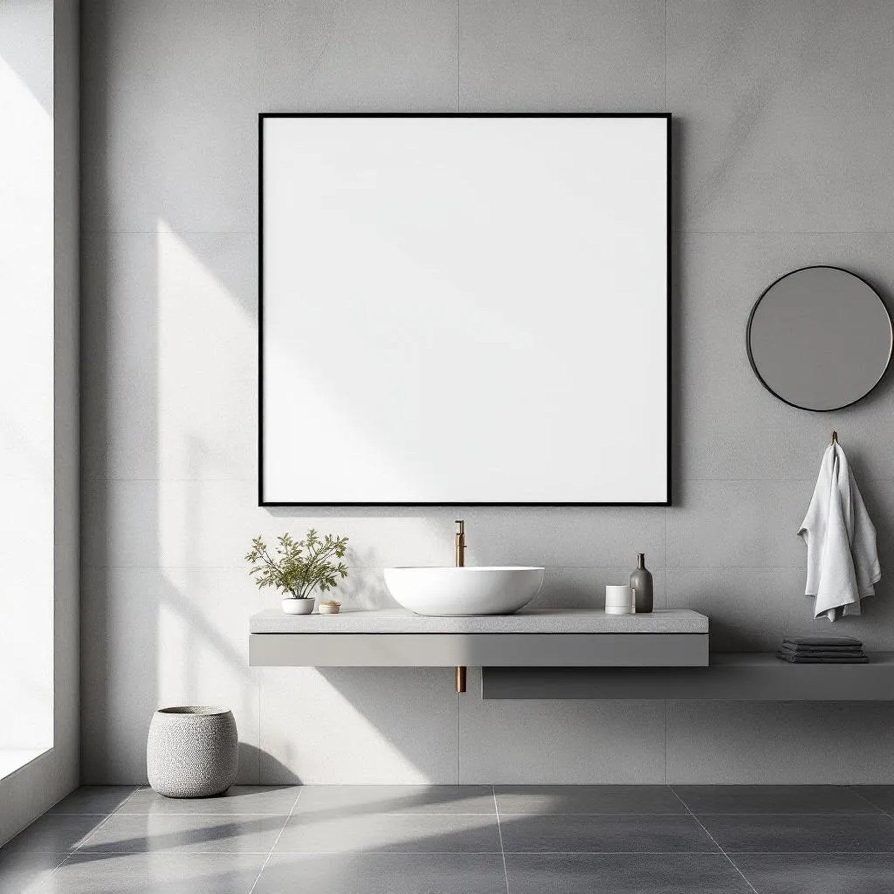 Spa Bathroom Editorial Room Mockup — Plain Square Frame Portrait 4:5 — Perspective View — #02414 | MockupBulk