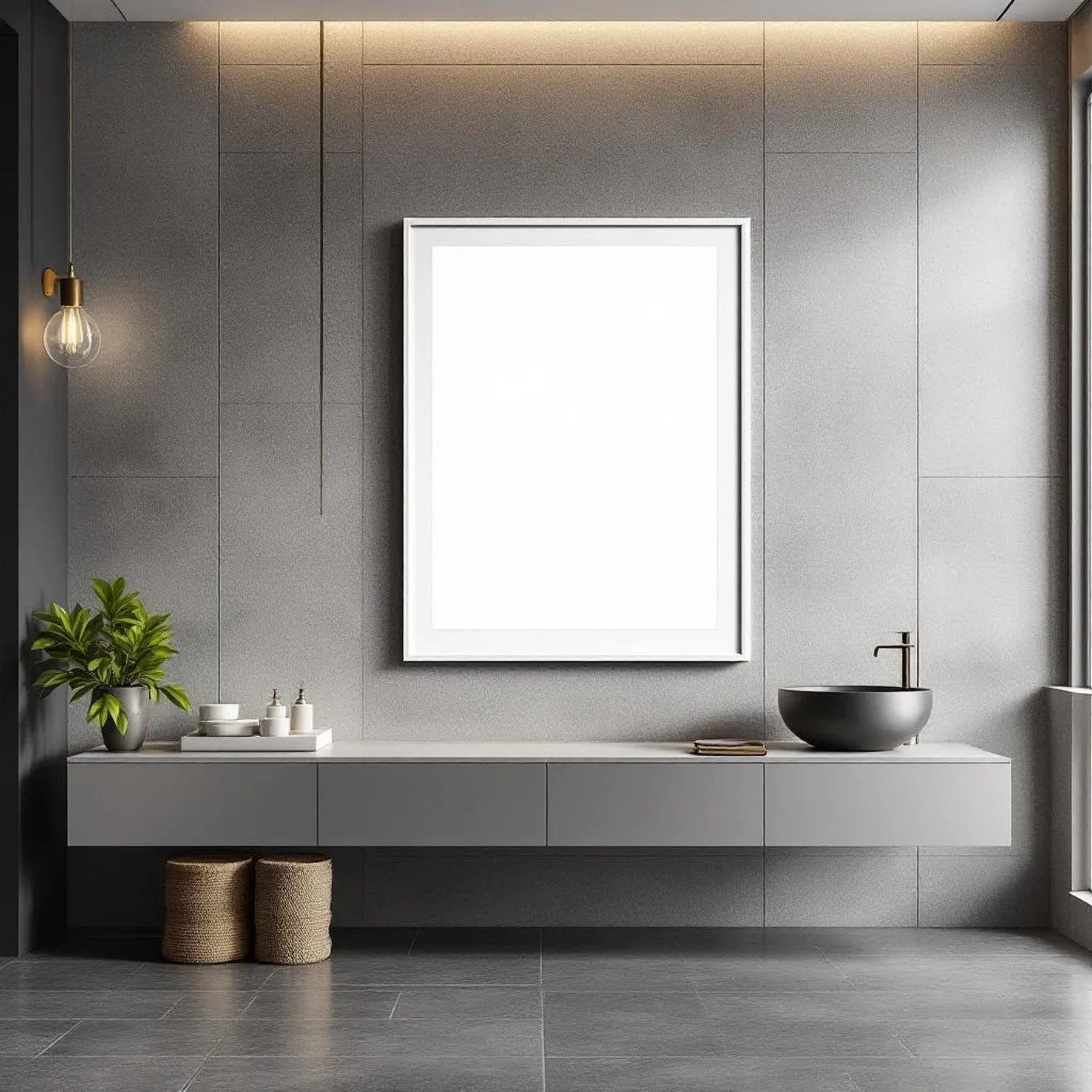 Spa Bathroom Lifestyle Frame Mockup — Plain Square Frame Portrait 2:3 — Perspective View — #02420 | MockupBulk