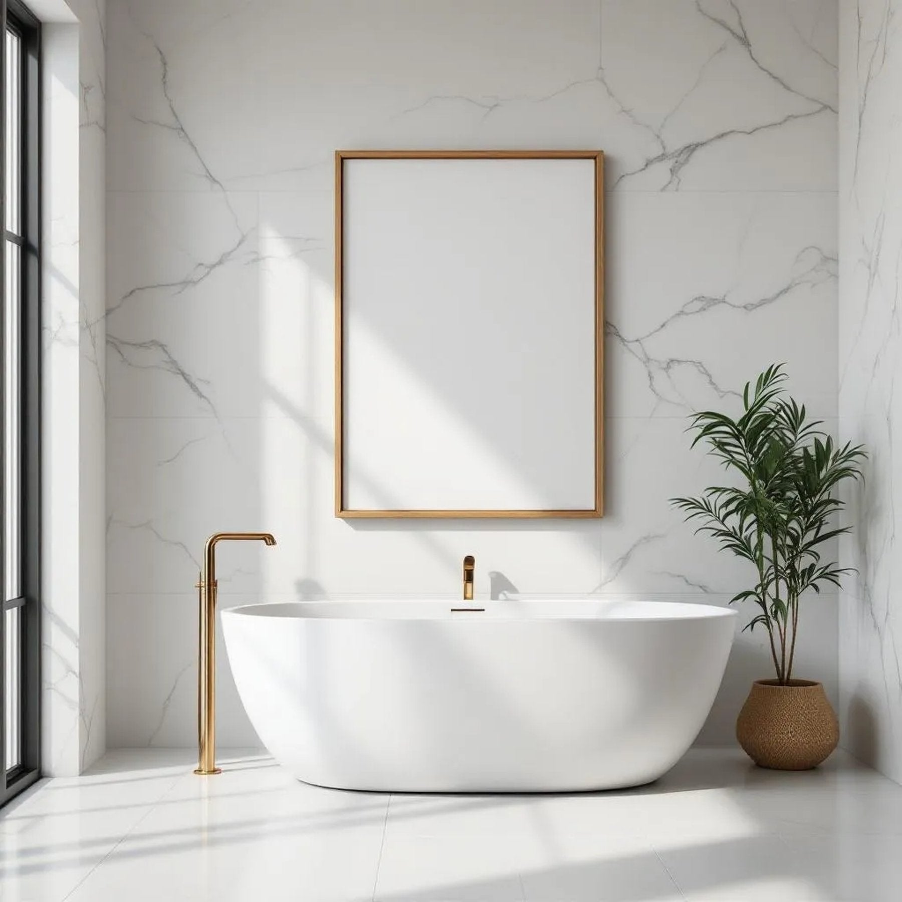 Spa Bathroom Frame Display Mockup — Plain Square Frame Portrait 5:7 — Perspective View — #02428 | MockupBulk