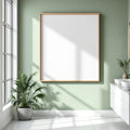 Spa Bathroom Lifestyle Frame Mockup — Plain Square Frame Portrait 2:3 — Perspective View — #02430 | MockupBulk