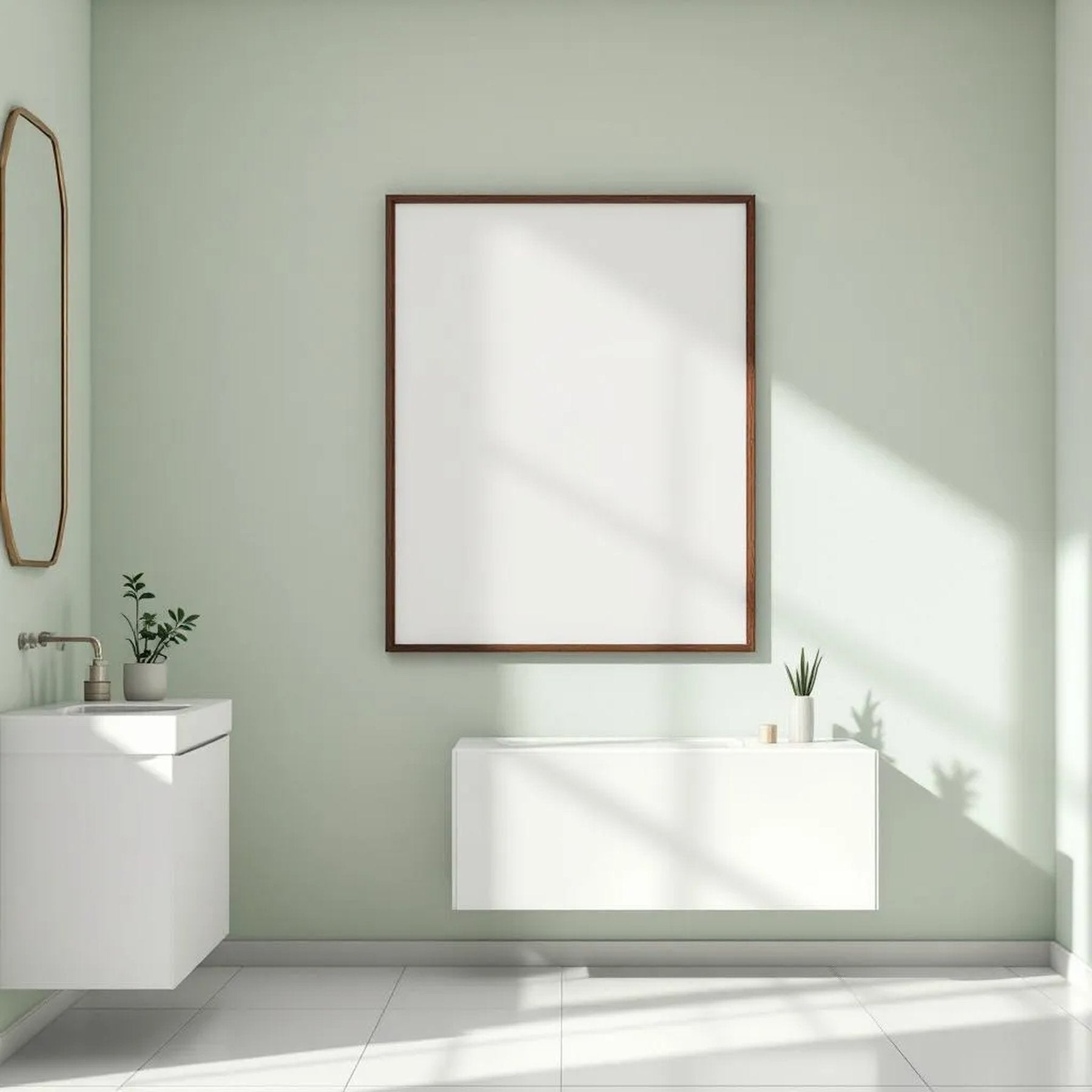 Spa Bathroom Professional Frame Mockup — Plain Square Frame Portrait 2:3 — Perspective View — #02436 | MockupBulk