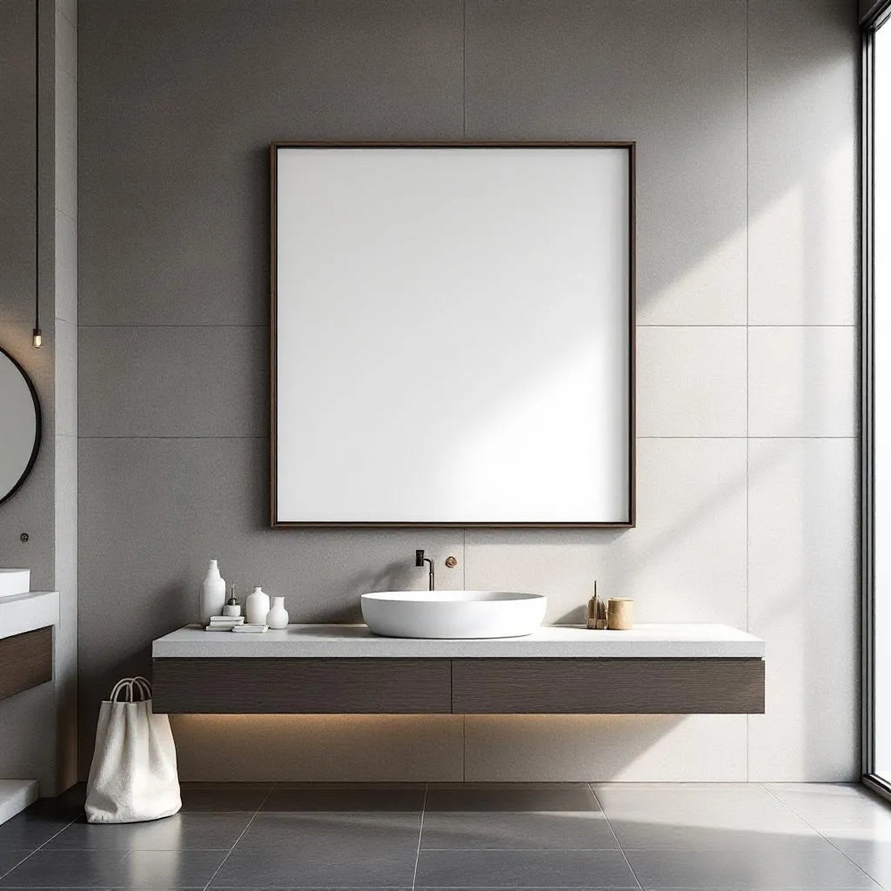 Spa Bathroom High-Res Frame Mockup — Plain Square Frame Landscape 11x14 — Perspective View — #02438 | MockupBulk