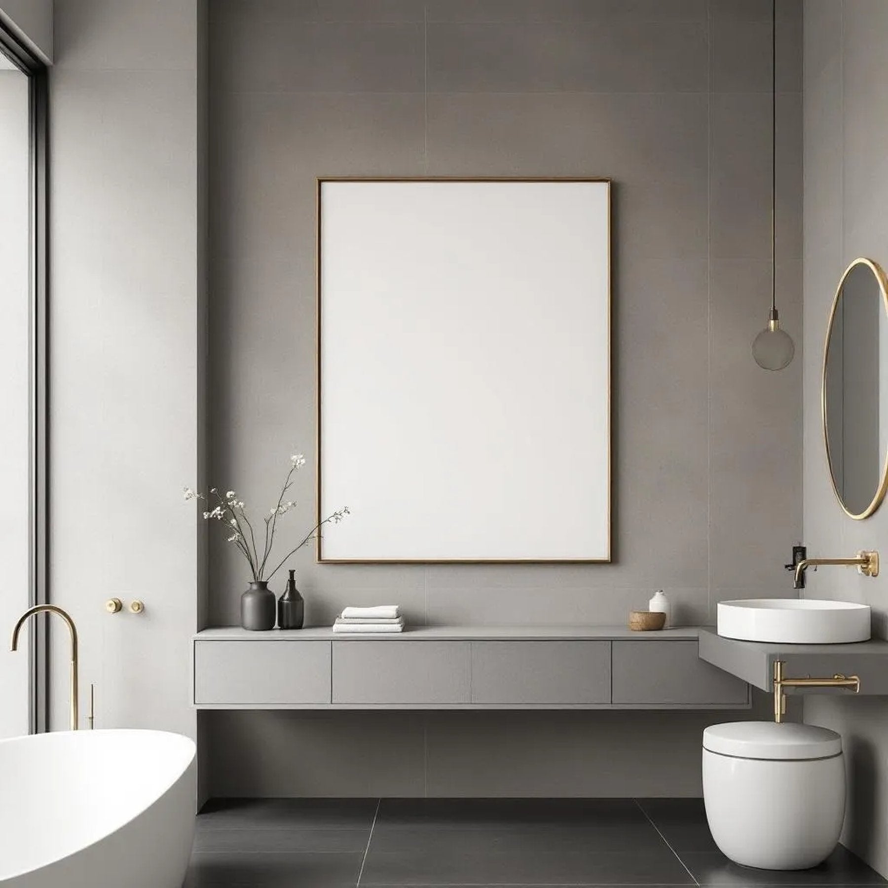 Spa Bathroom Interior Frame Mockup — Plain Square Frame Portrait 2:3 — Perspective View — #02441 | MockupBulk