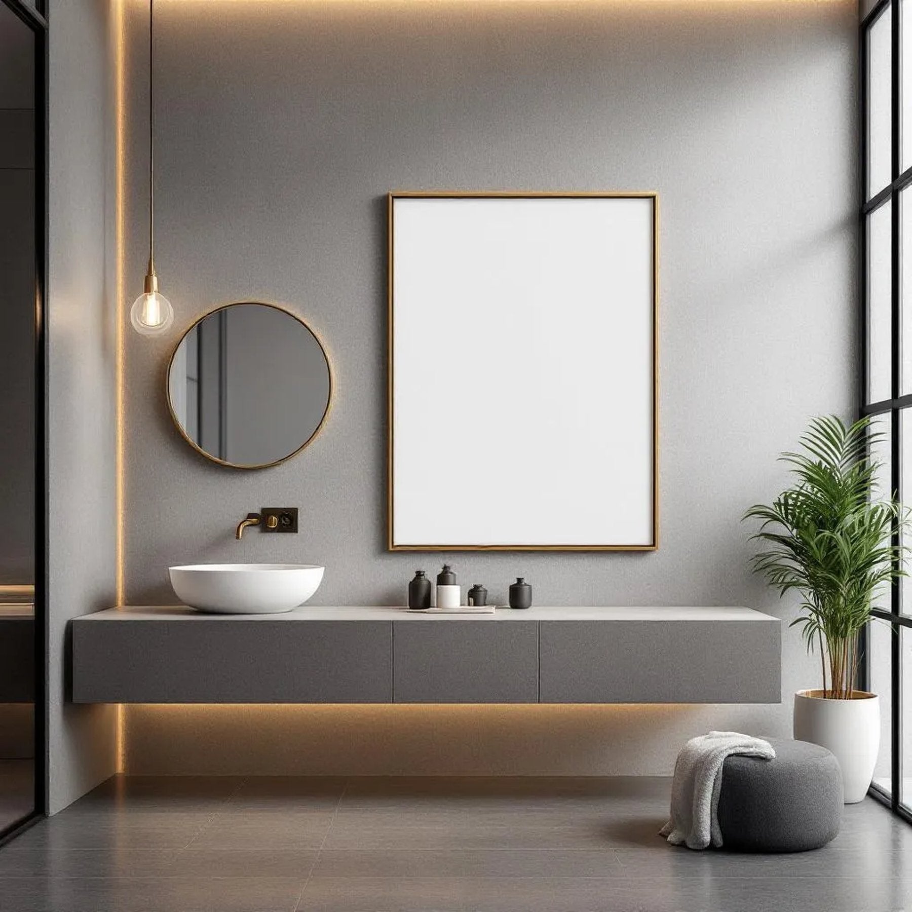 Spa Bathroom Styled Room Mockup — Plain Square Frame Landscape 3:4 — Perspective View — #02444 | MockupBulk