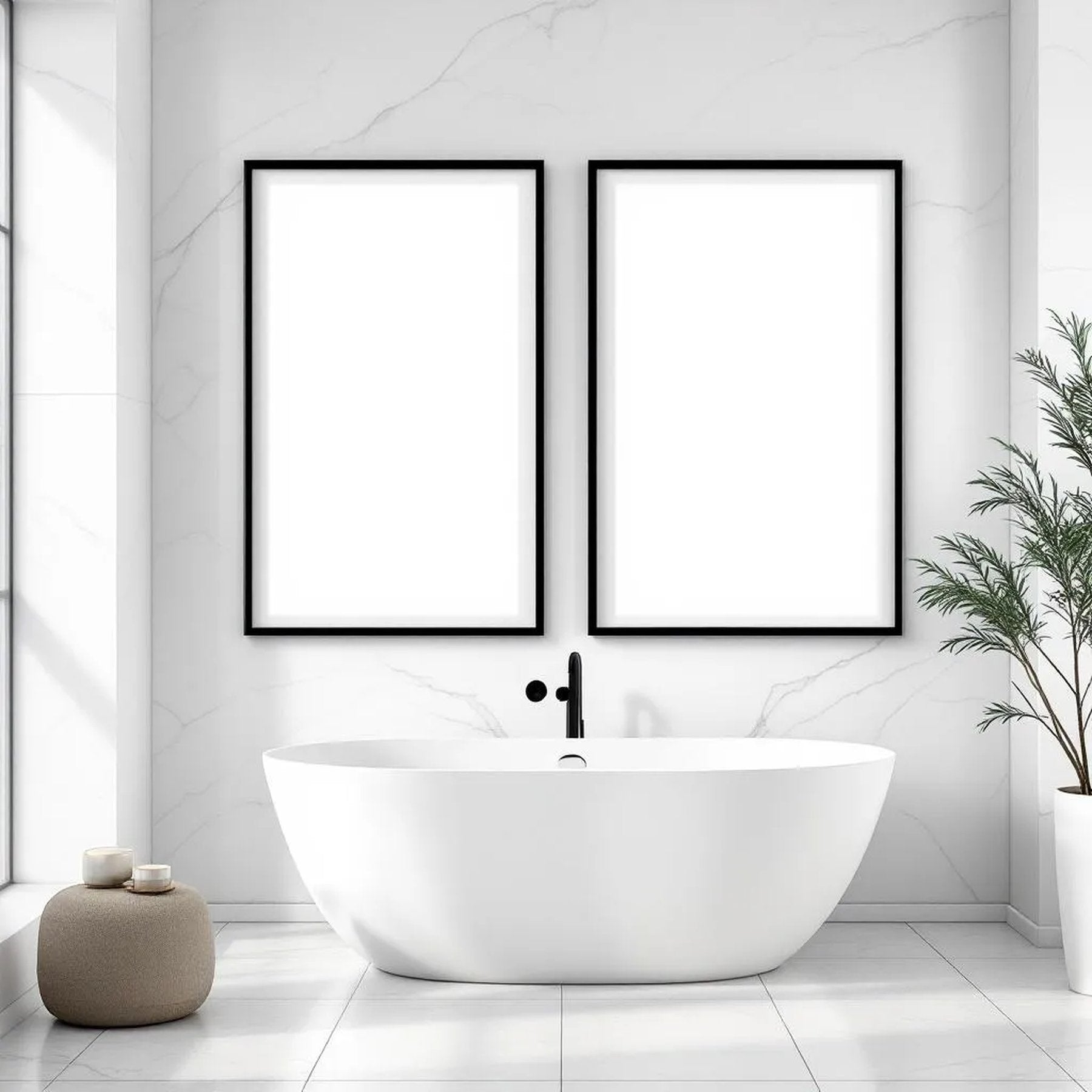 Spa Bathroom Room Scene Mockup — Plain Square Frame Portrait 5:7 — Perspective View — #02410 | MockupBulk